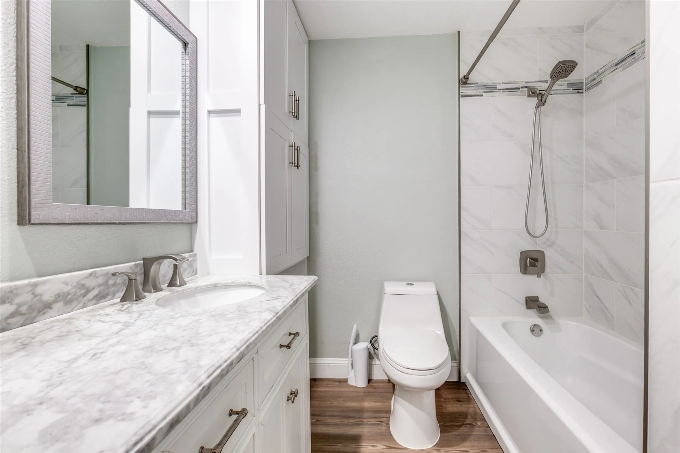 View of bath with dual sinks in primary bath