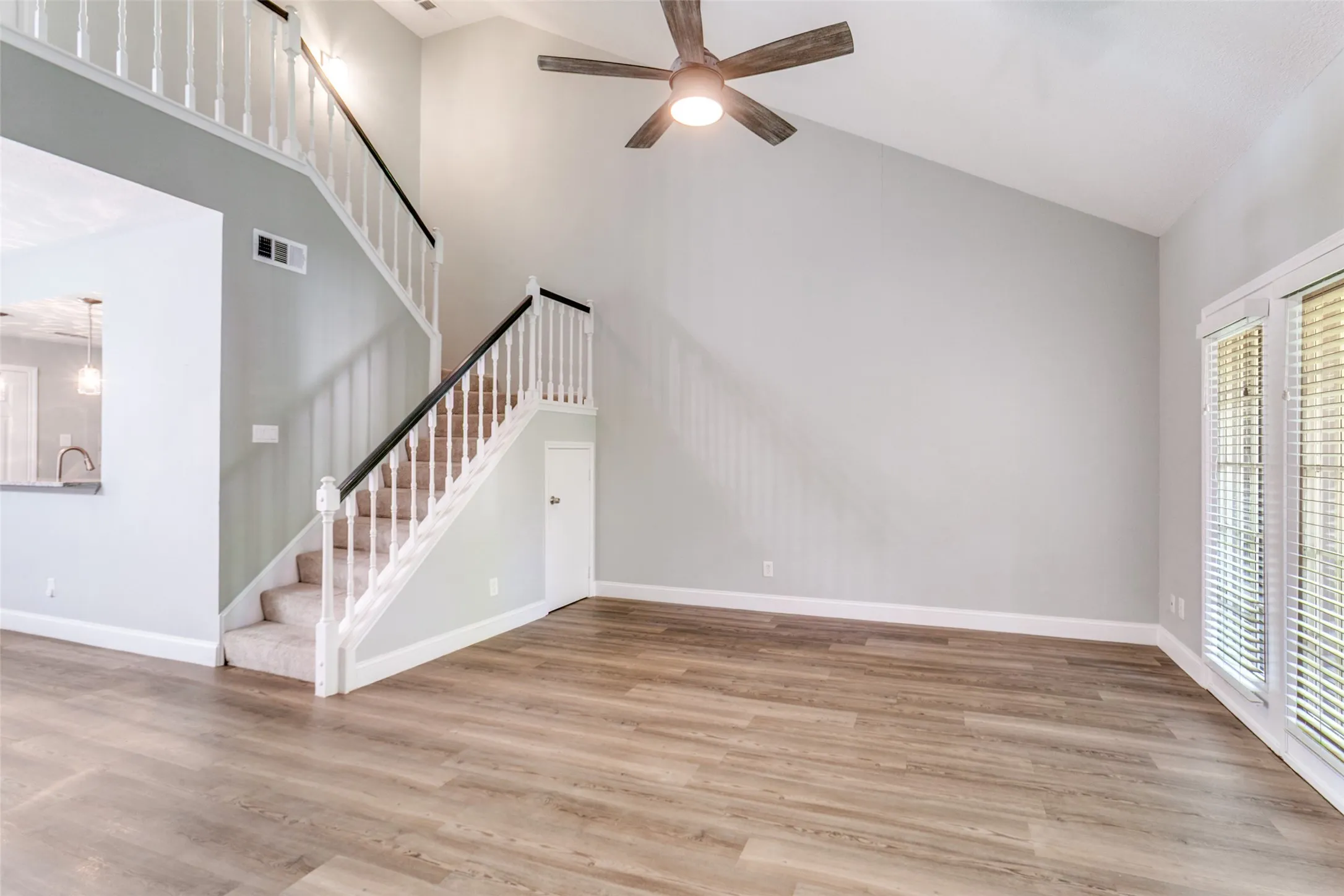 View of living room from fireplace