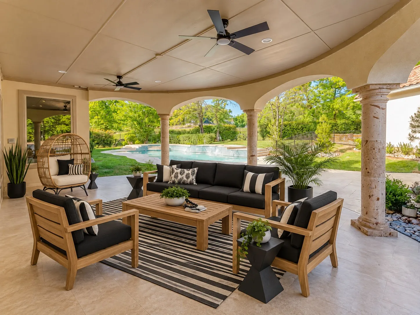 Like what you see here?  This is reality staging.  All furnishings you see on the patio are "click for purchase" when you buy this home.  Ask me for details!