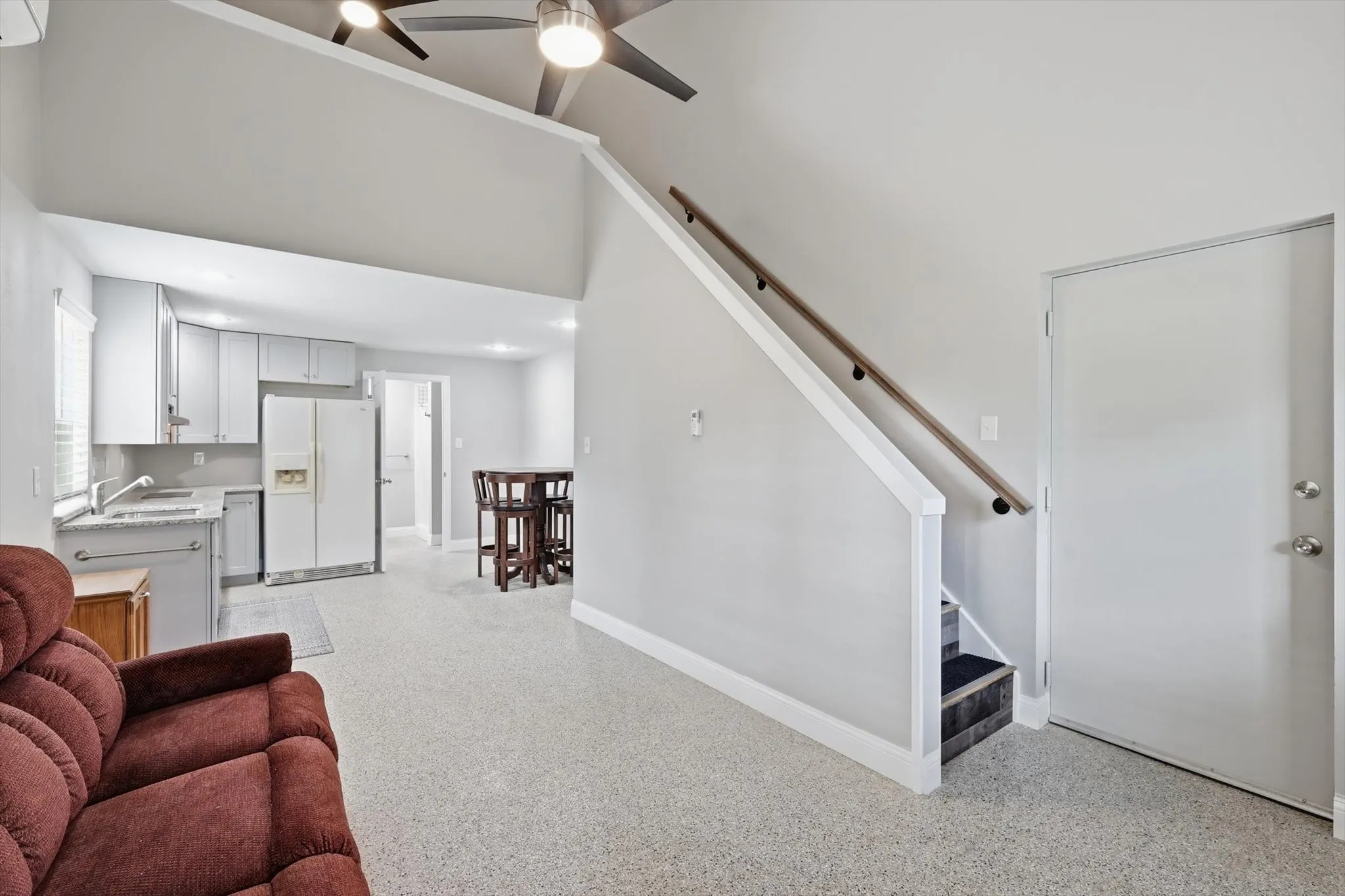 Upstairs has a loft area perfect for a bed and a closet