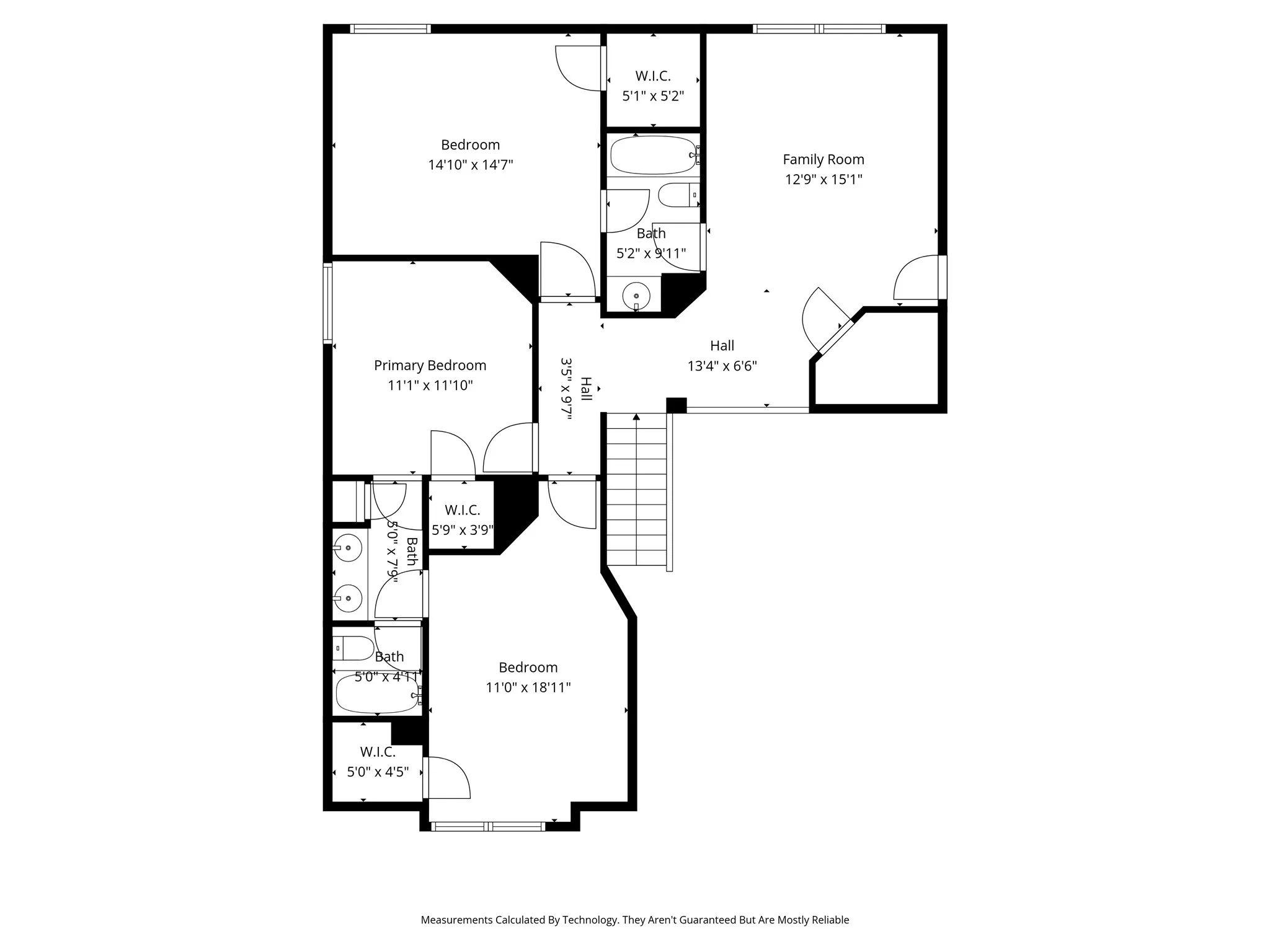 Second floor showing three bedrooms.  One is a second primary with ensuite bathroom.  This floor has its own family room!