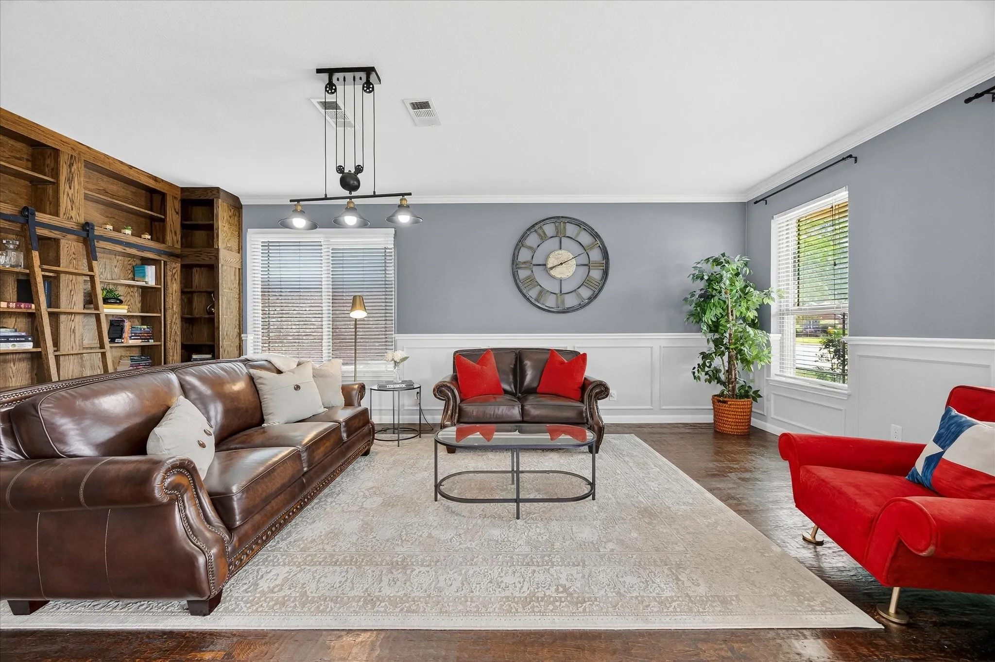 Living area includes built in bookcase