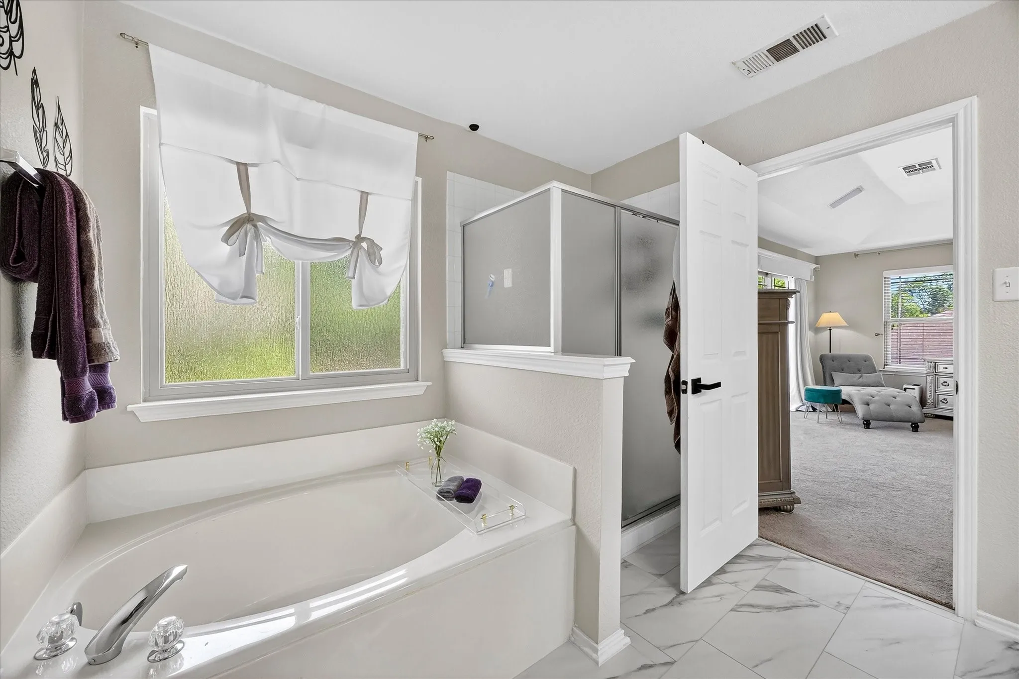 Master bath opens onto master bedroom