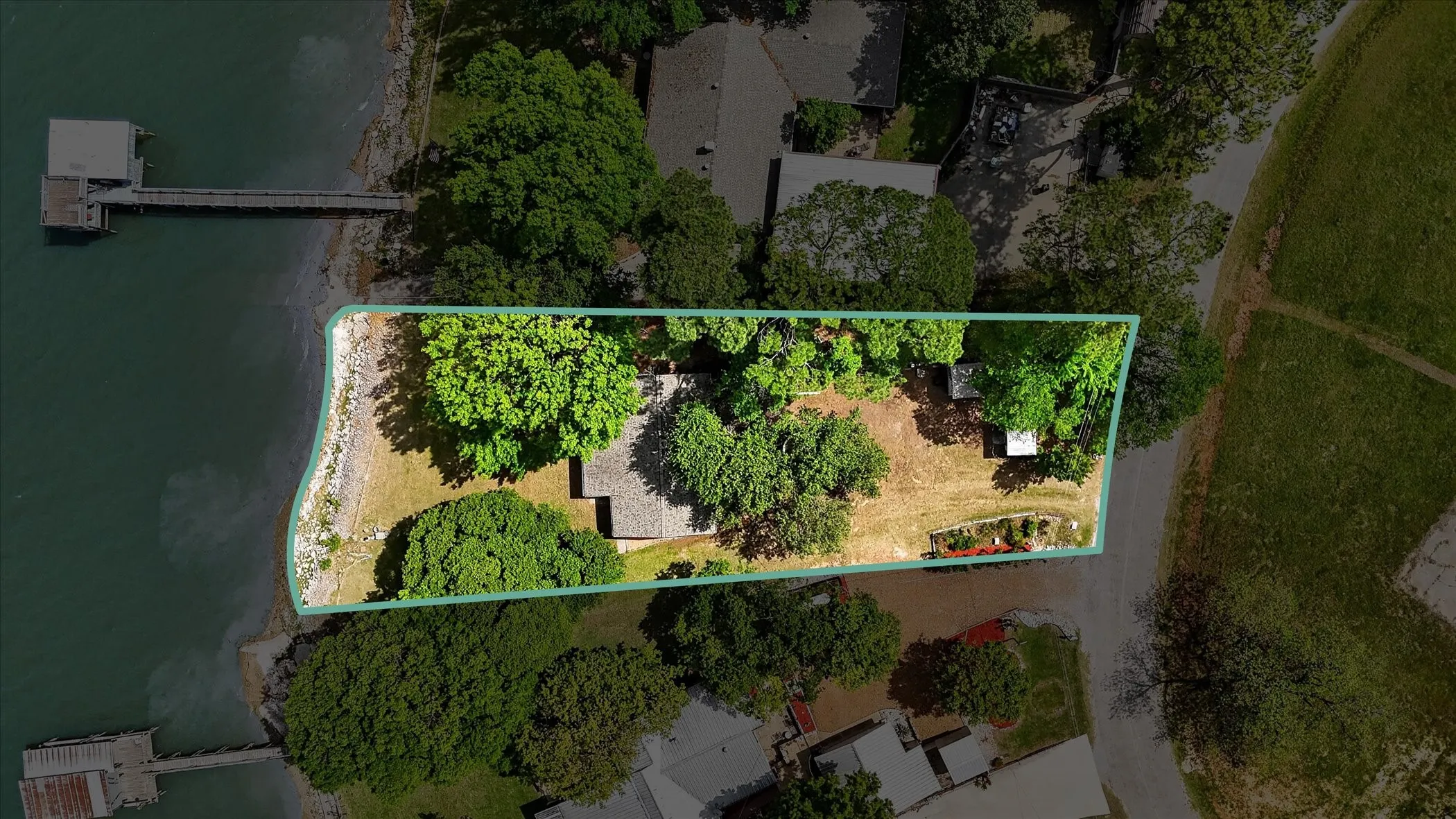 Aerial overview of property's location featuring property parcel outlined