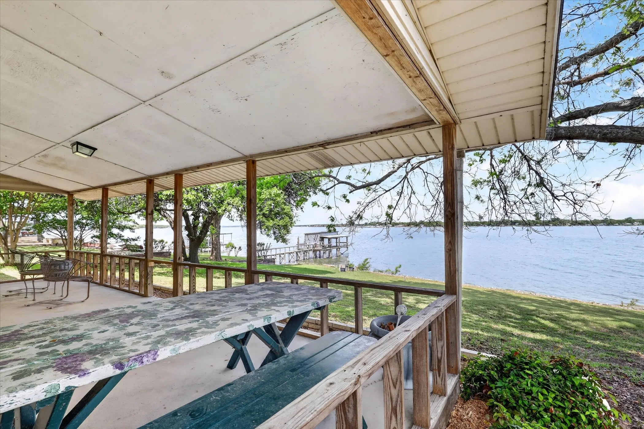 Beautiful view of Eagle Mountain Lake from covered porch