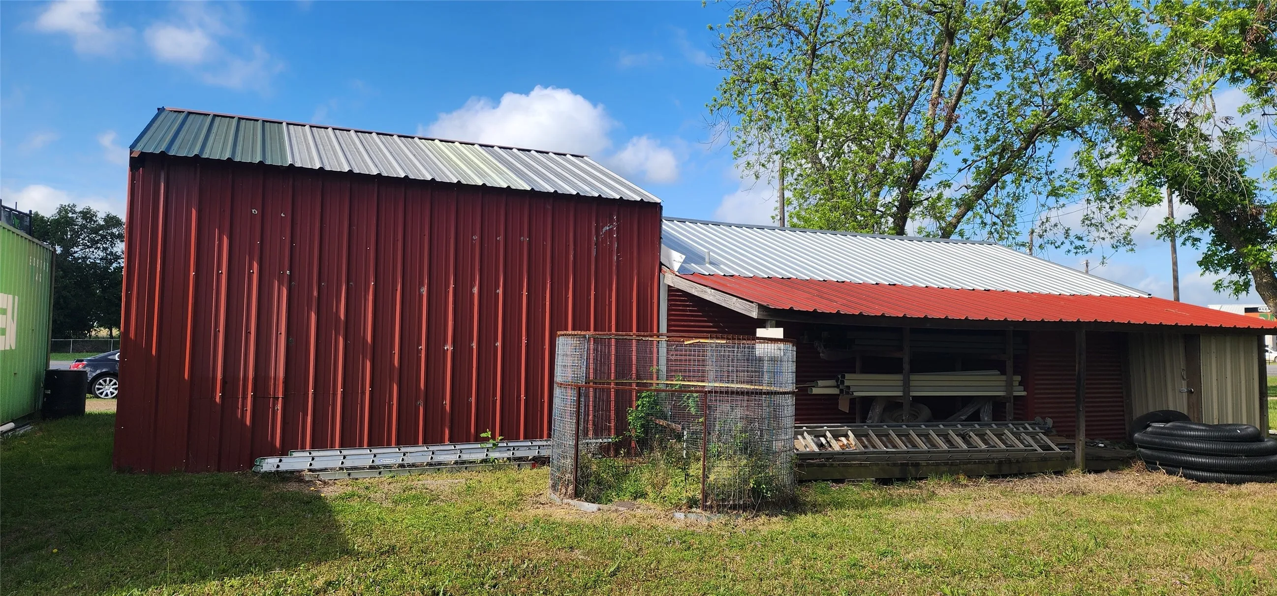 Back view of building with storage