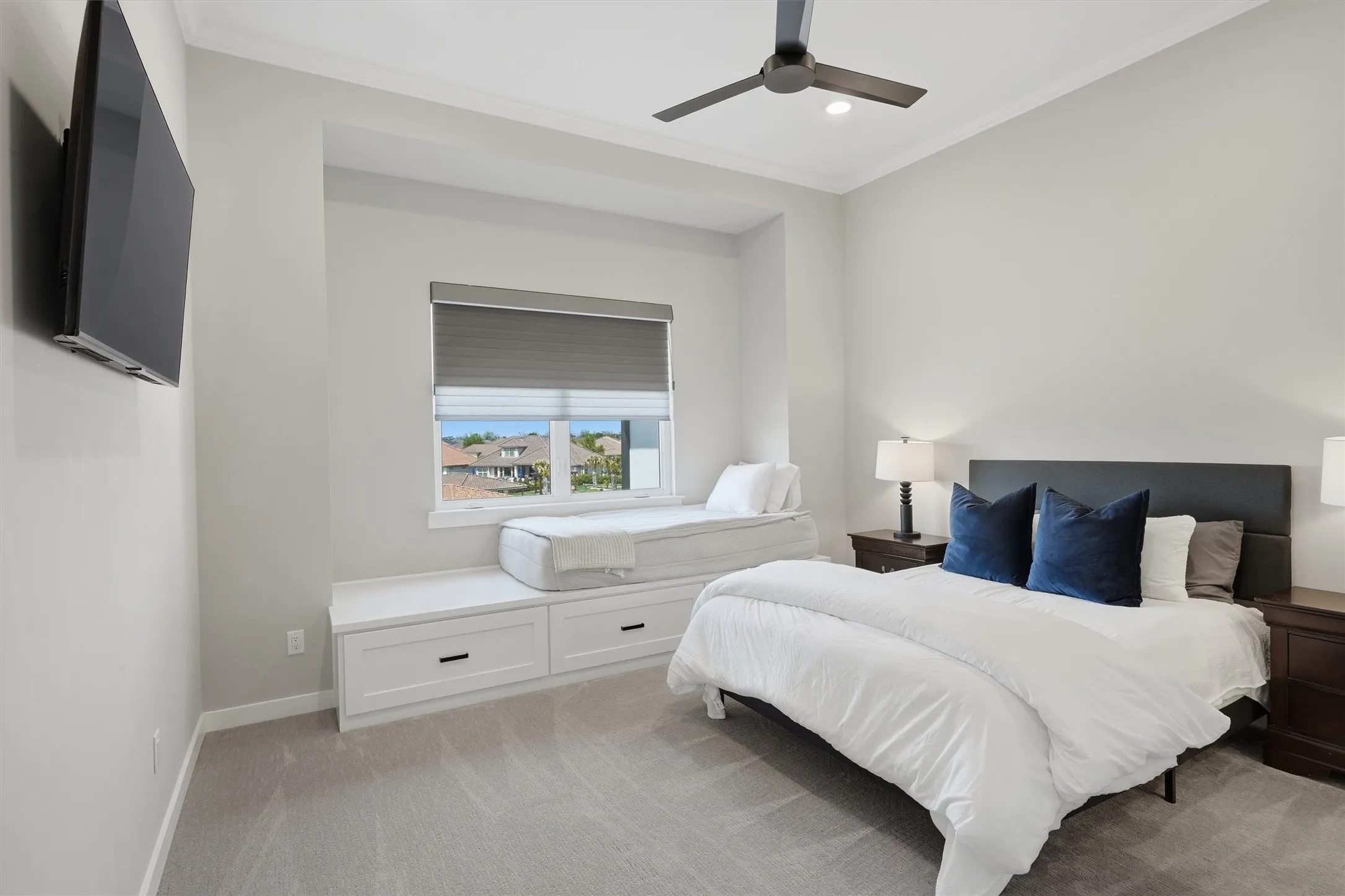 Bedroom 2  downstairs with window seat/bed.