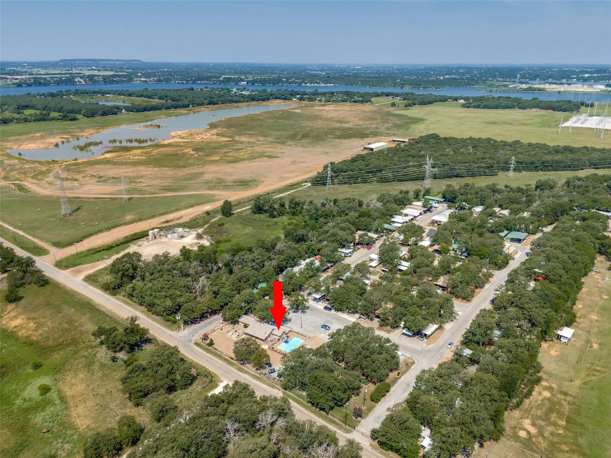 Bird's eye view of a nearby body of water