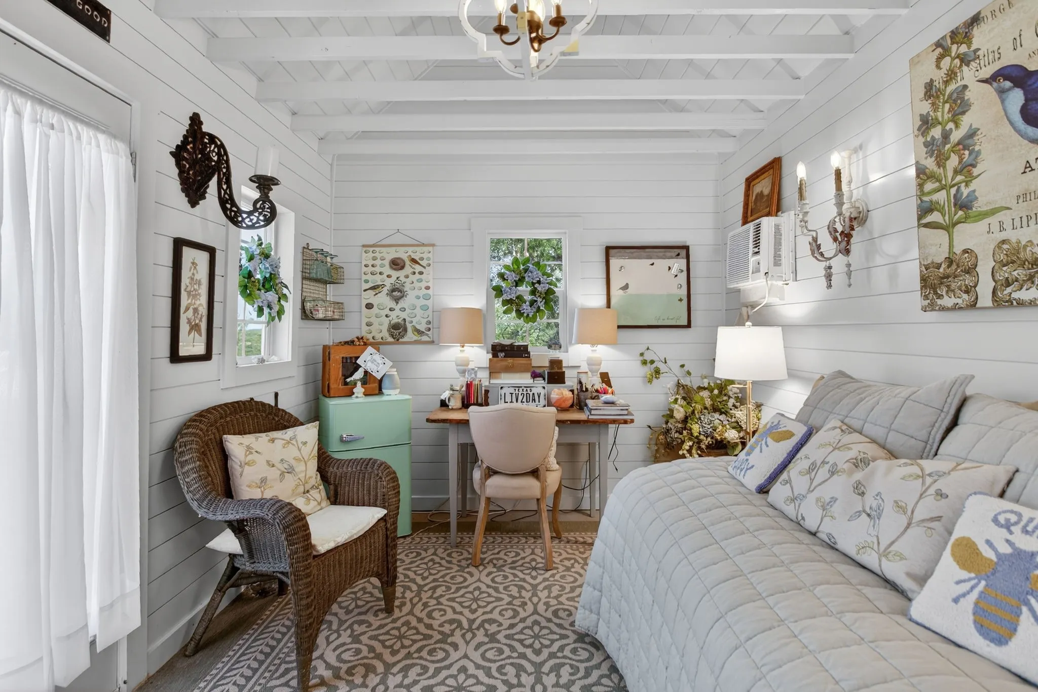 Check out this She Shed that is ADOR-A-BLE! This space offers a true respite to escape life! Use this as a writing cottage or just a place to rest! This is is the cutest place EVER!