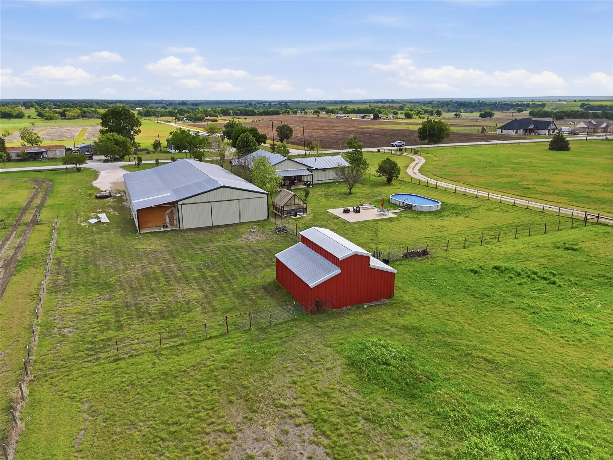 Large Metal Barn and view of the framed apartment