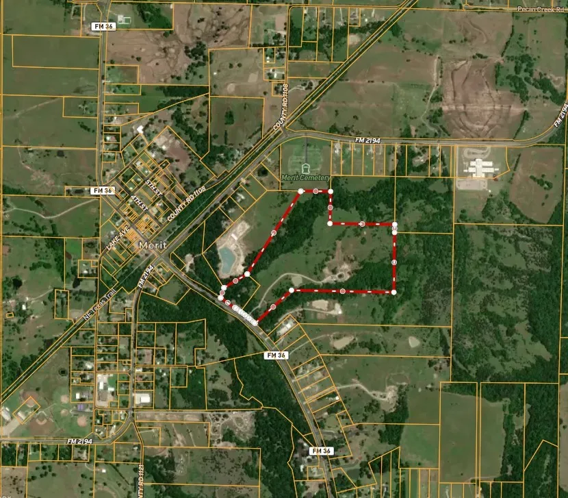 Aerial view of property's location featuring property boundaries highlighted