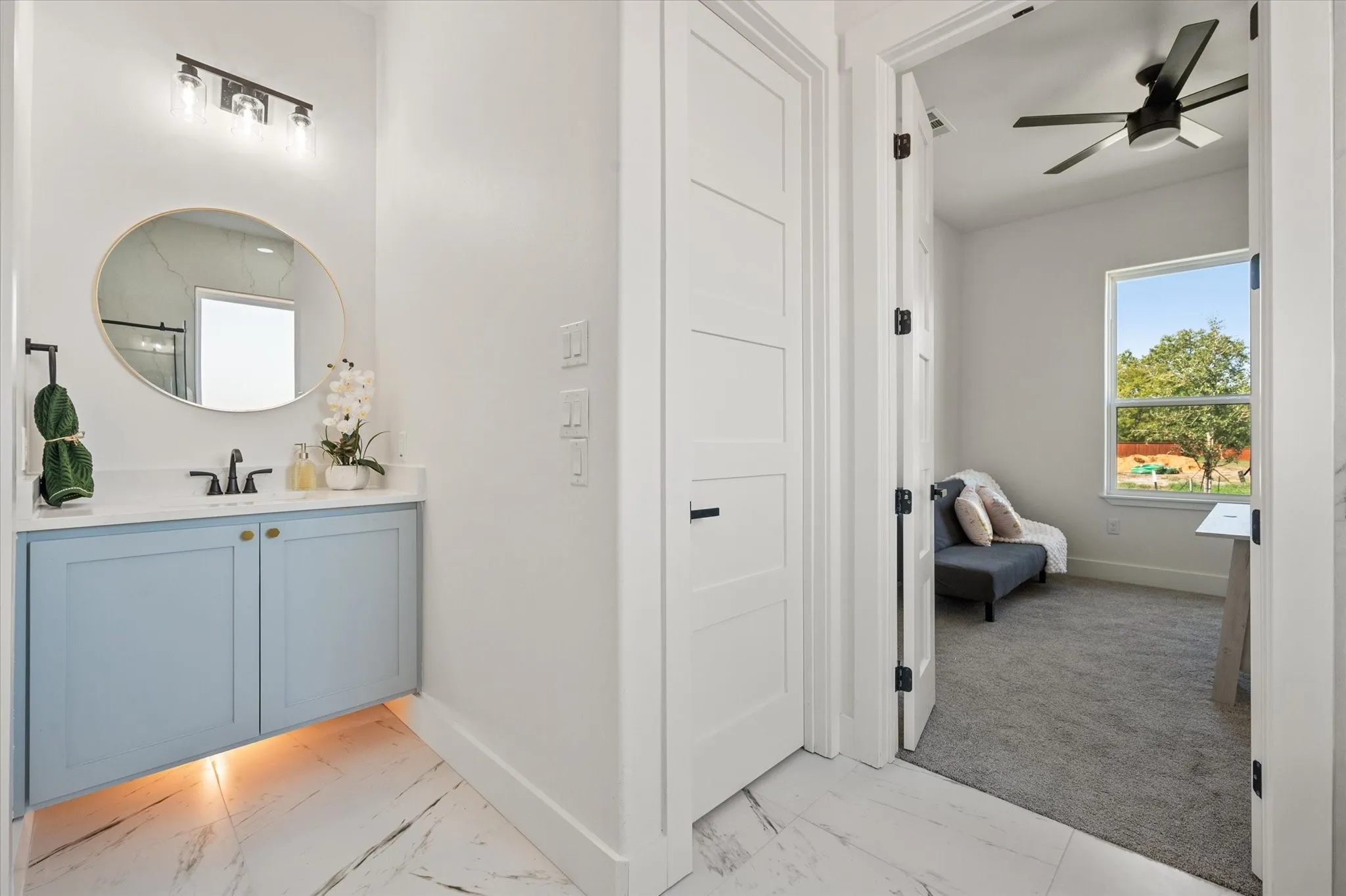 Floating cabinets with under cabinet lighting
