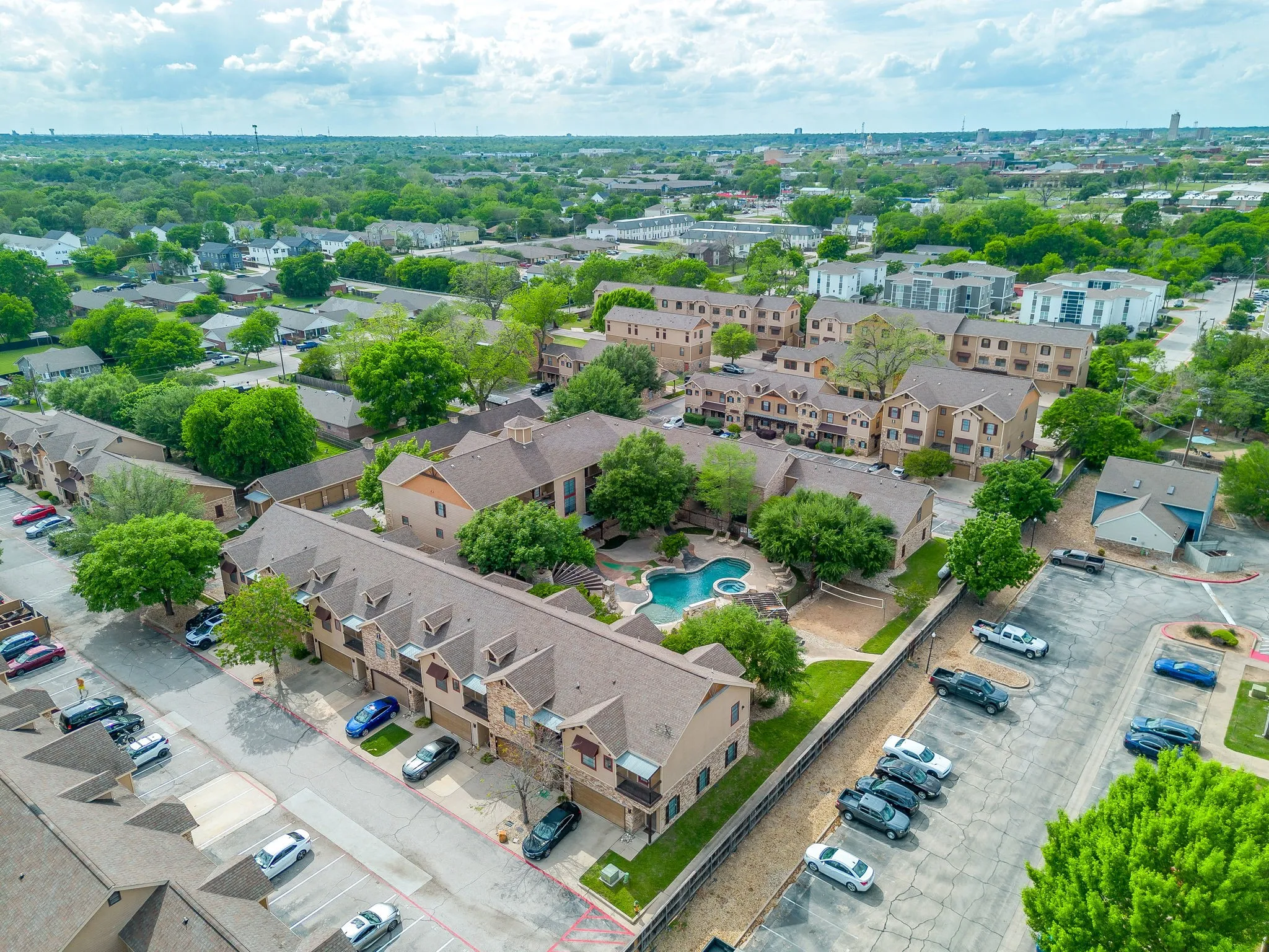 Drone / aerial view of a pool area