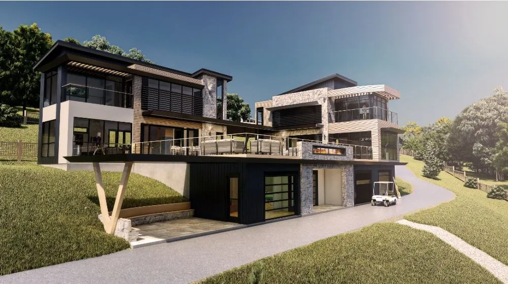 Virtual modern lake house rendering