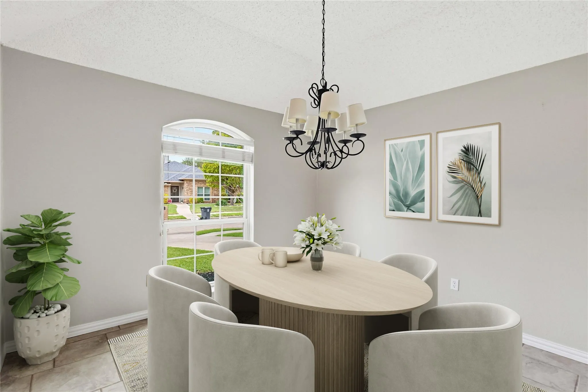 Formal dining space at 200 Sunny Crest Dr, Murphy TX in the Timbers 3 community featuring arched window detail and natural light.