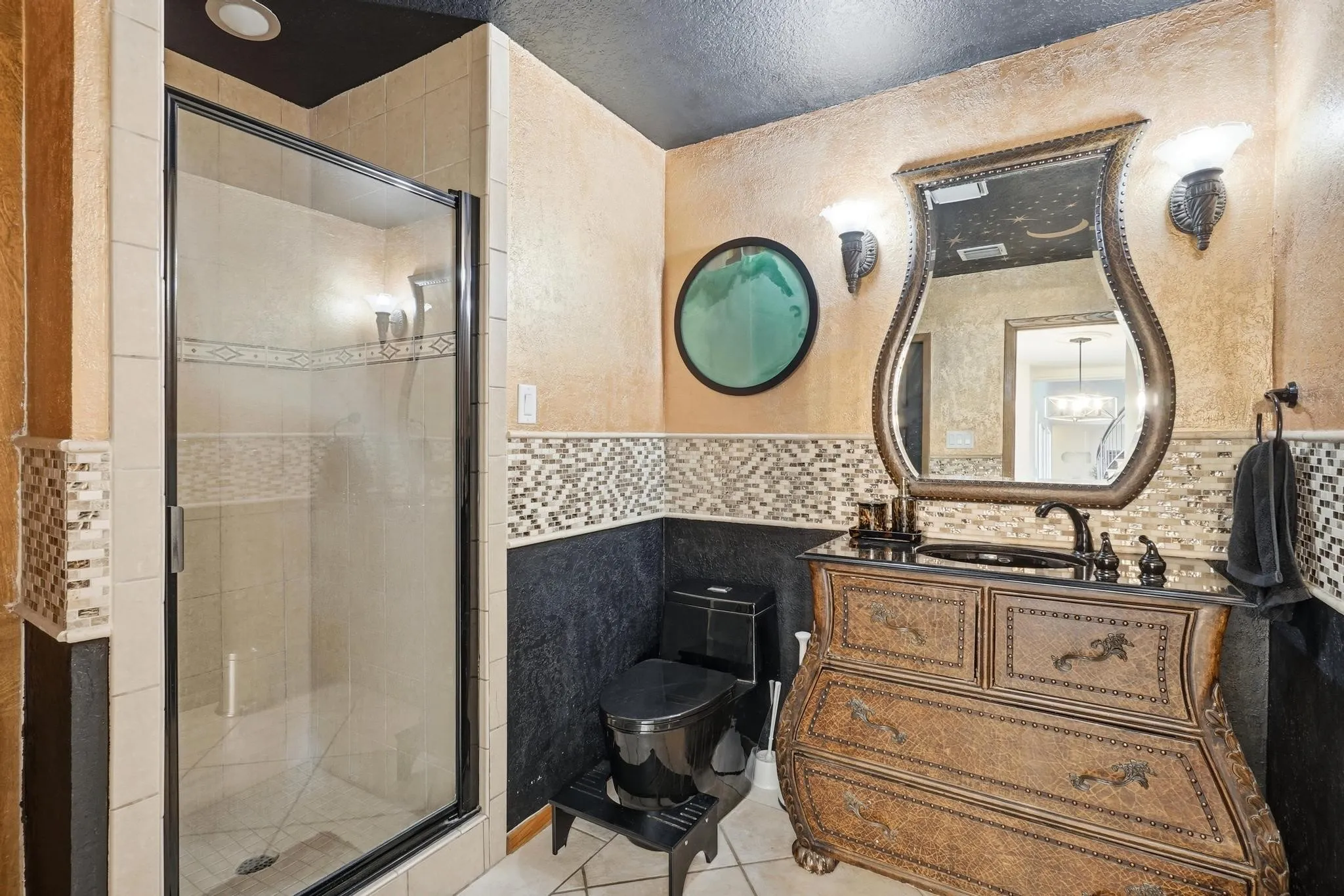 Guest Bathroom downstairs with access to Back Porch