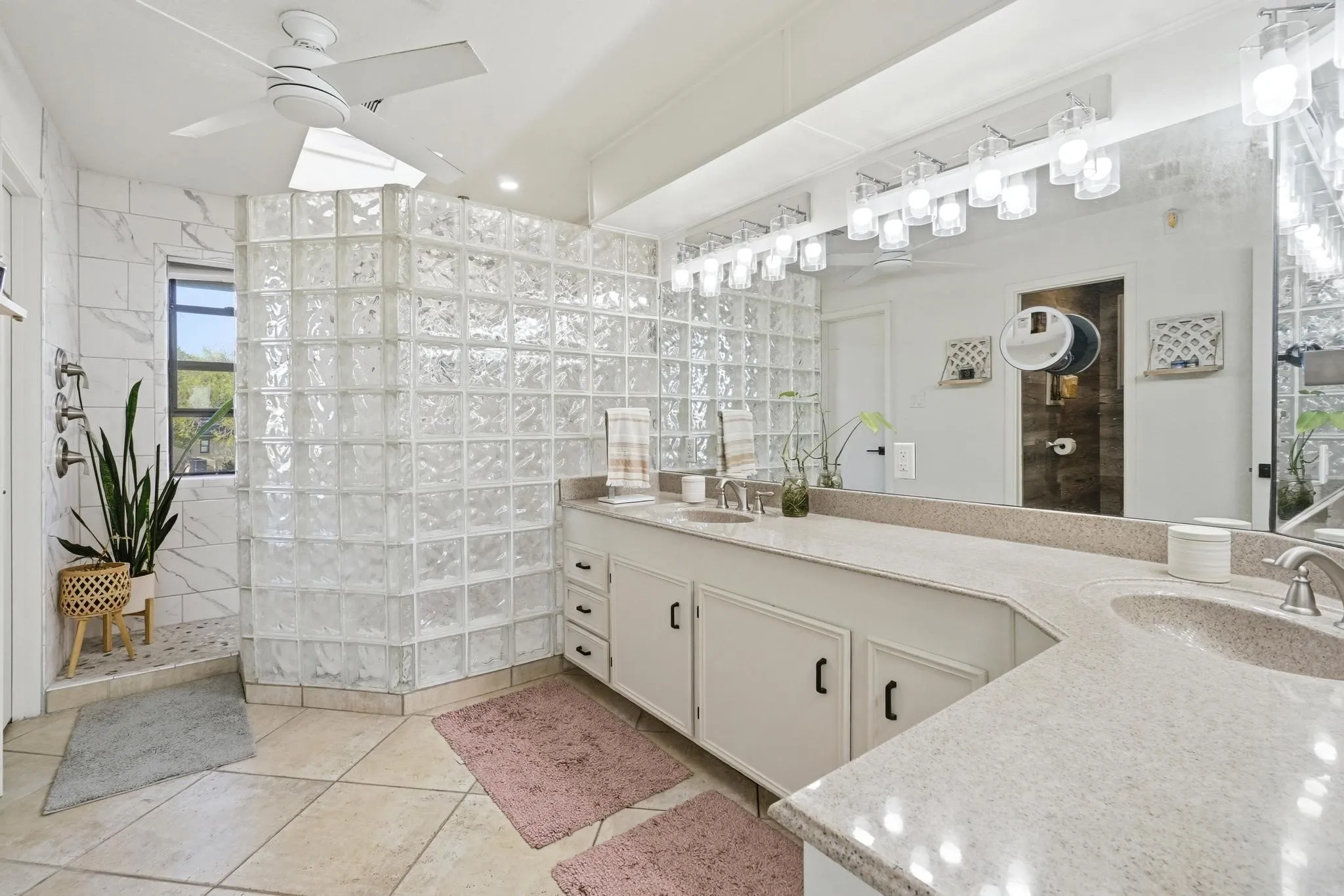 Glass tiled, Updated Walk-in Shower
