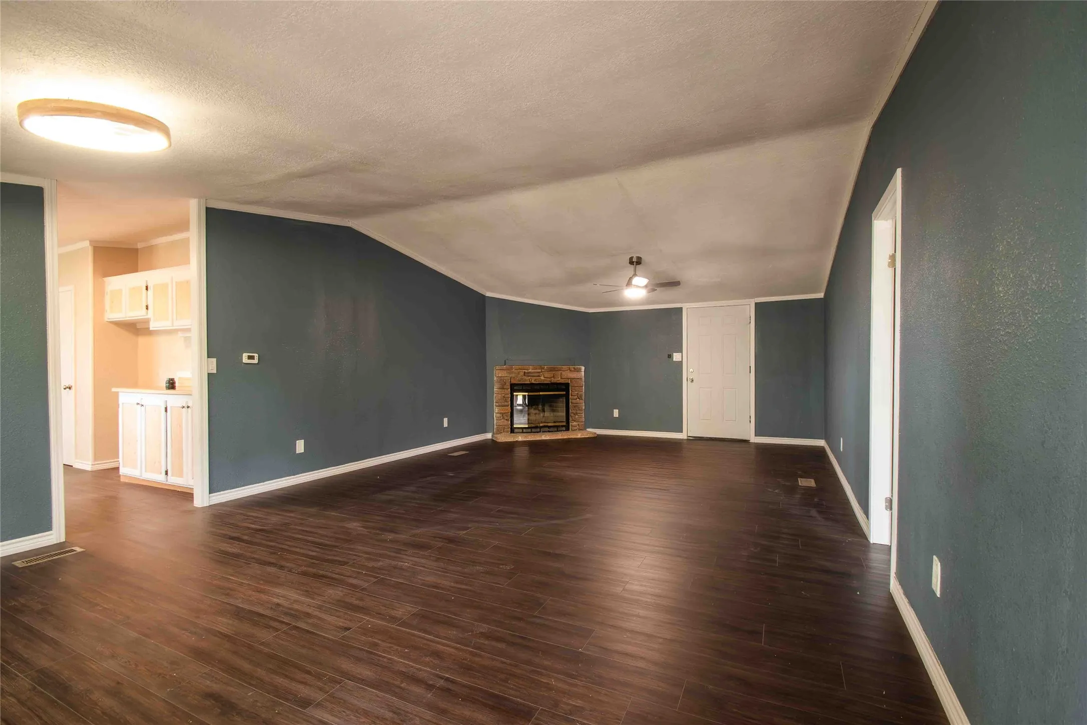 Large living room with fireplace