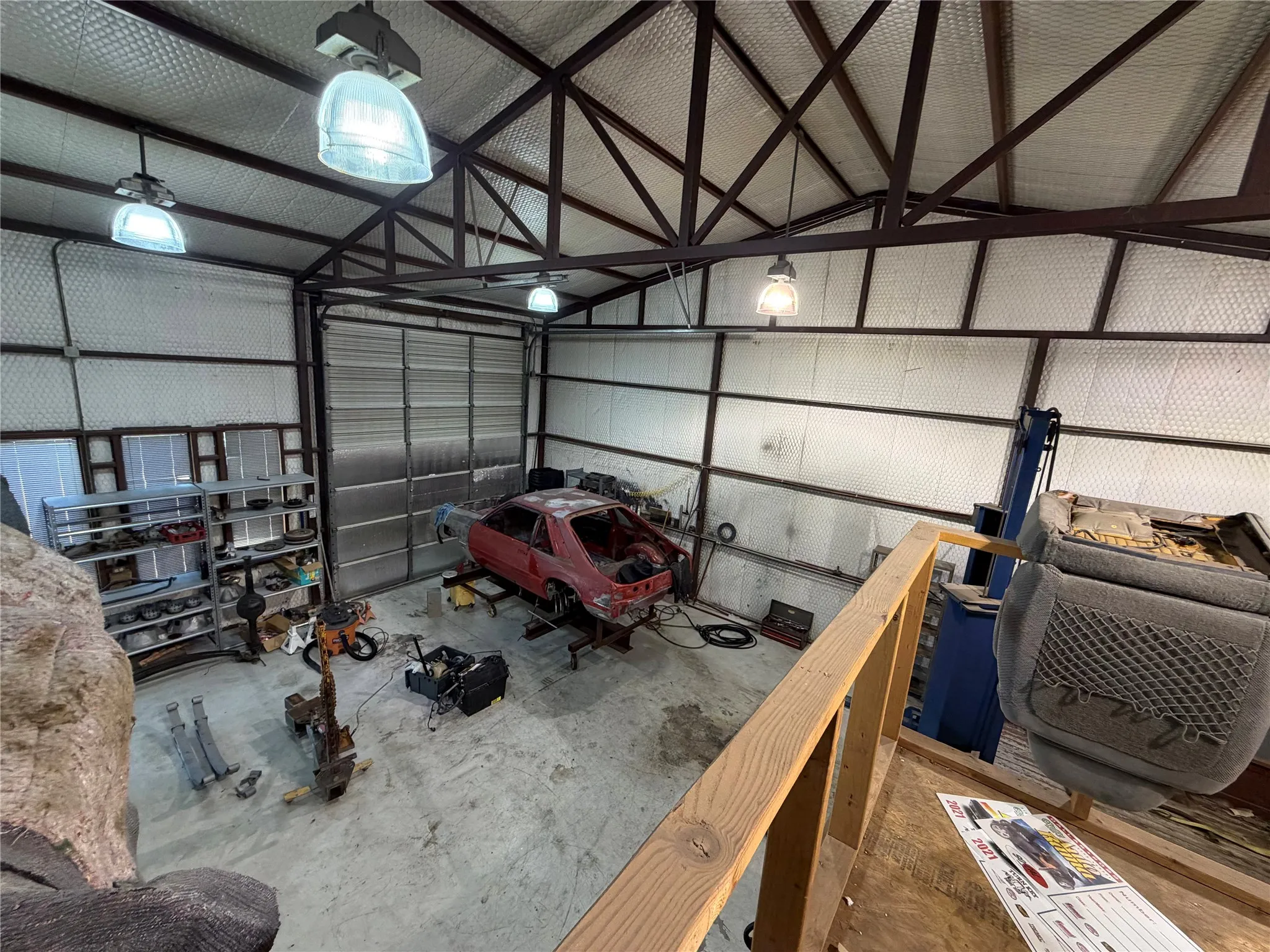 Garage with metal wall