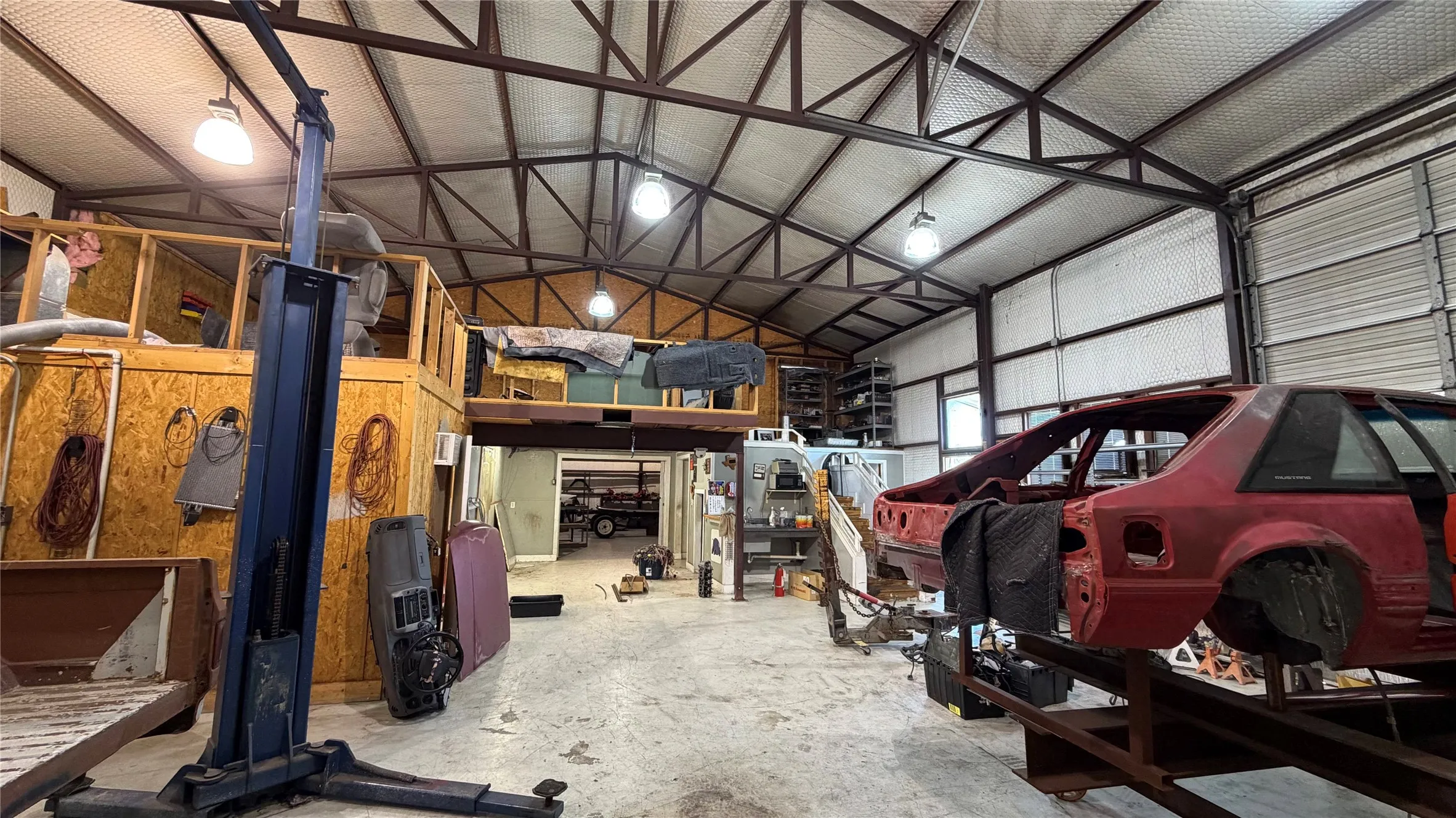 Garage with metal wall