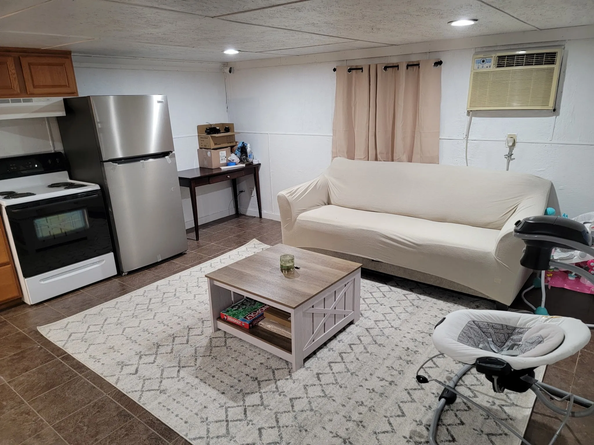 Living area with an AC wall unit