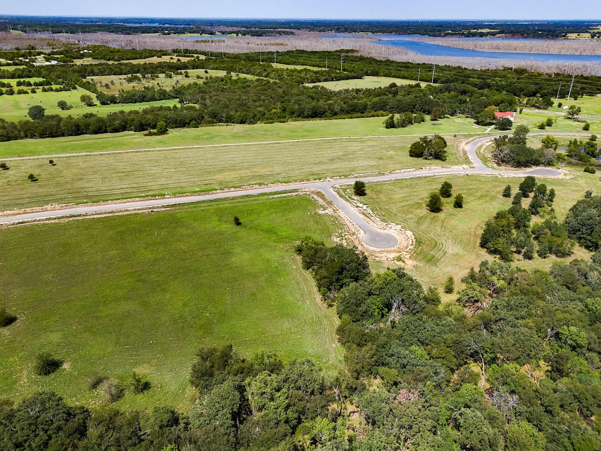 Aerial view of a nearby body of water