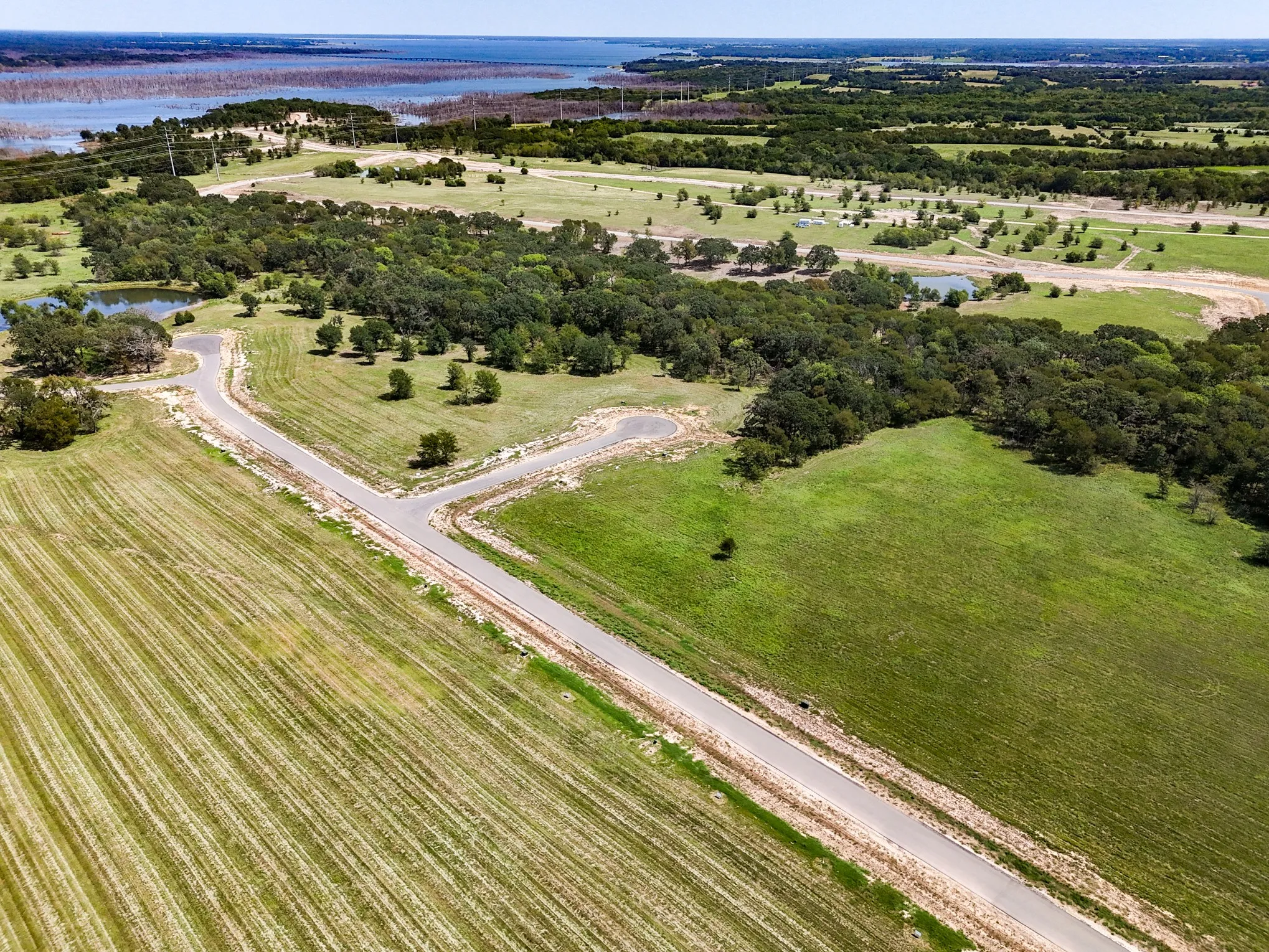Overview of rural landscape featuring a large body of water