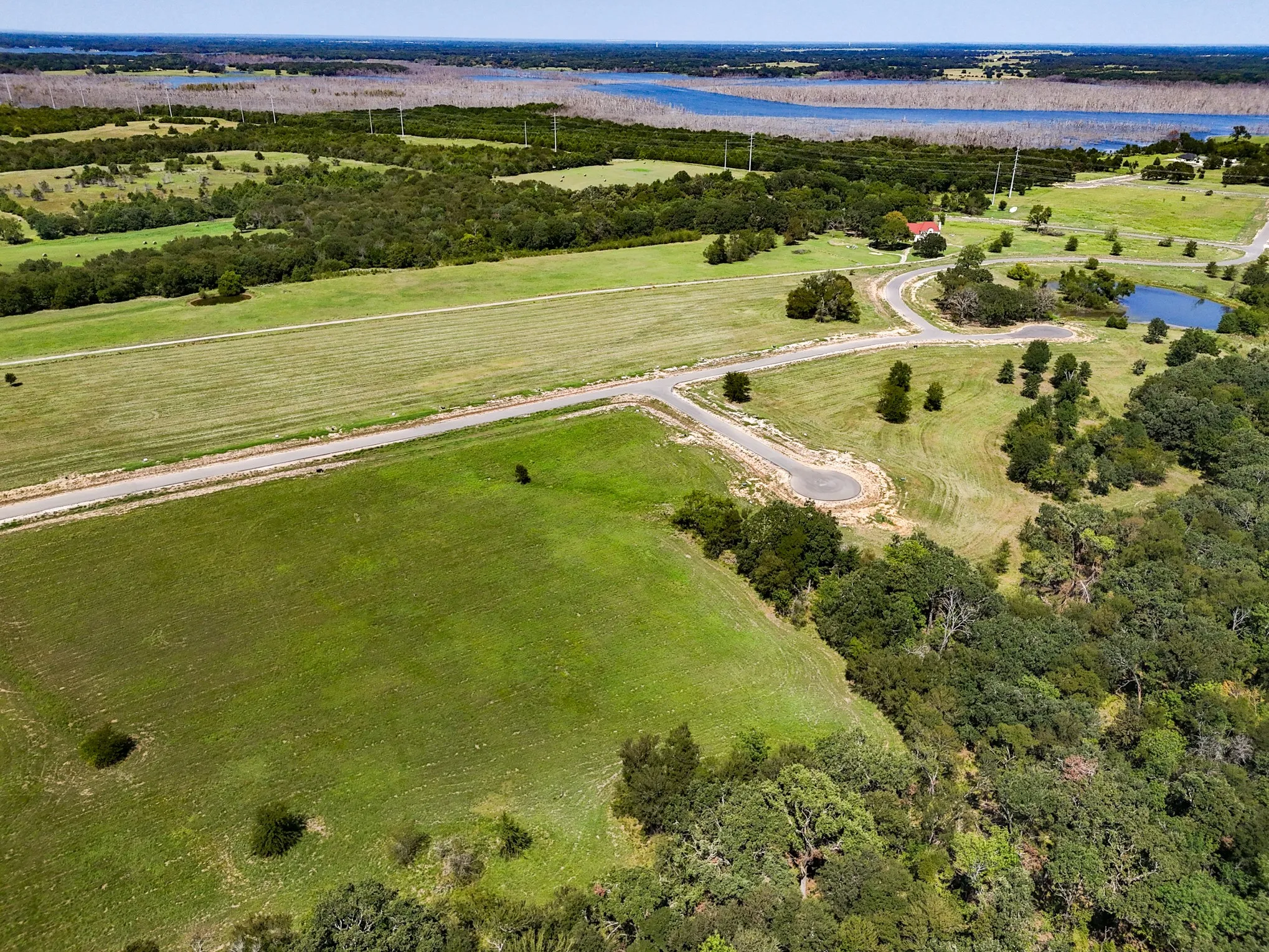 Aerial view of a nearby body of water