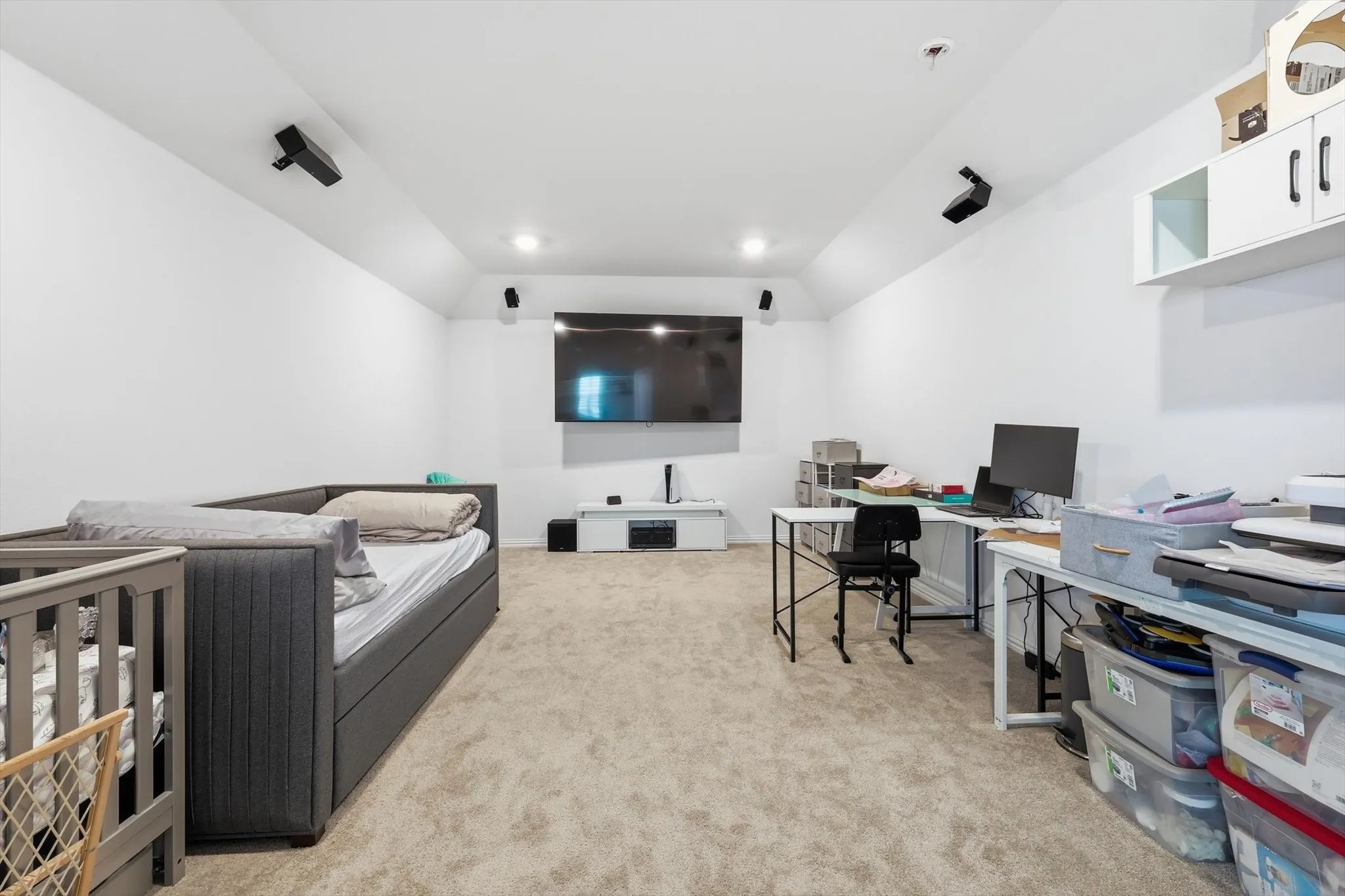 Media room with built in speakers