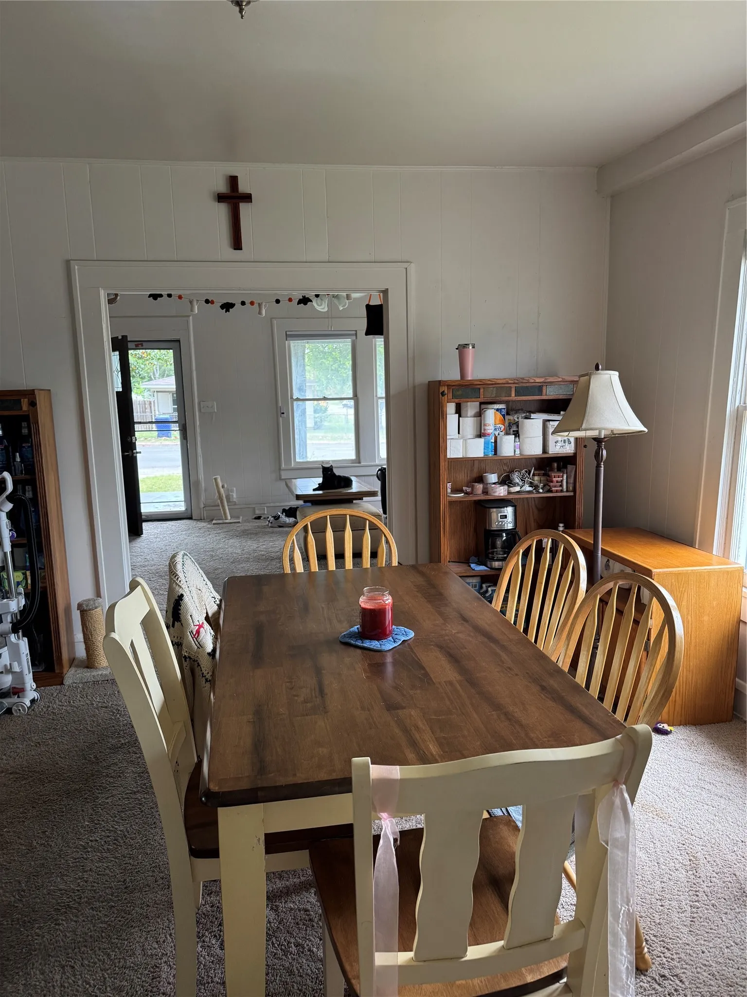 View of carpeted dining area