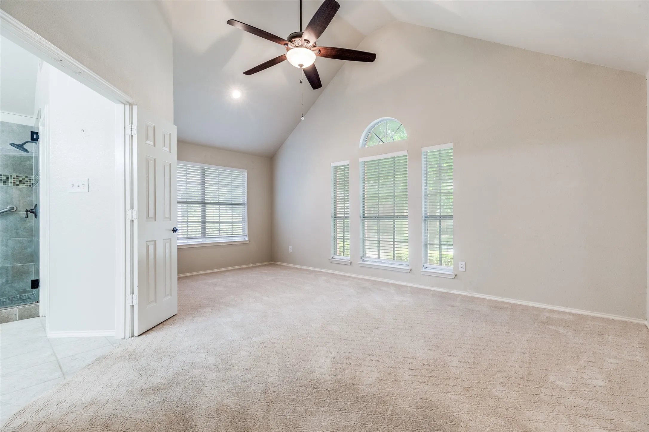 Texas-sized master bedroom has high ceilings and plenty of natural light.