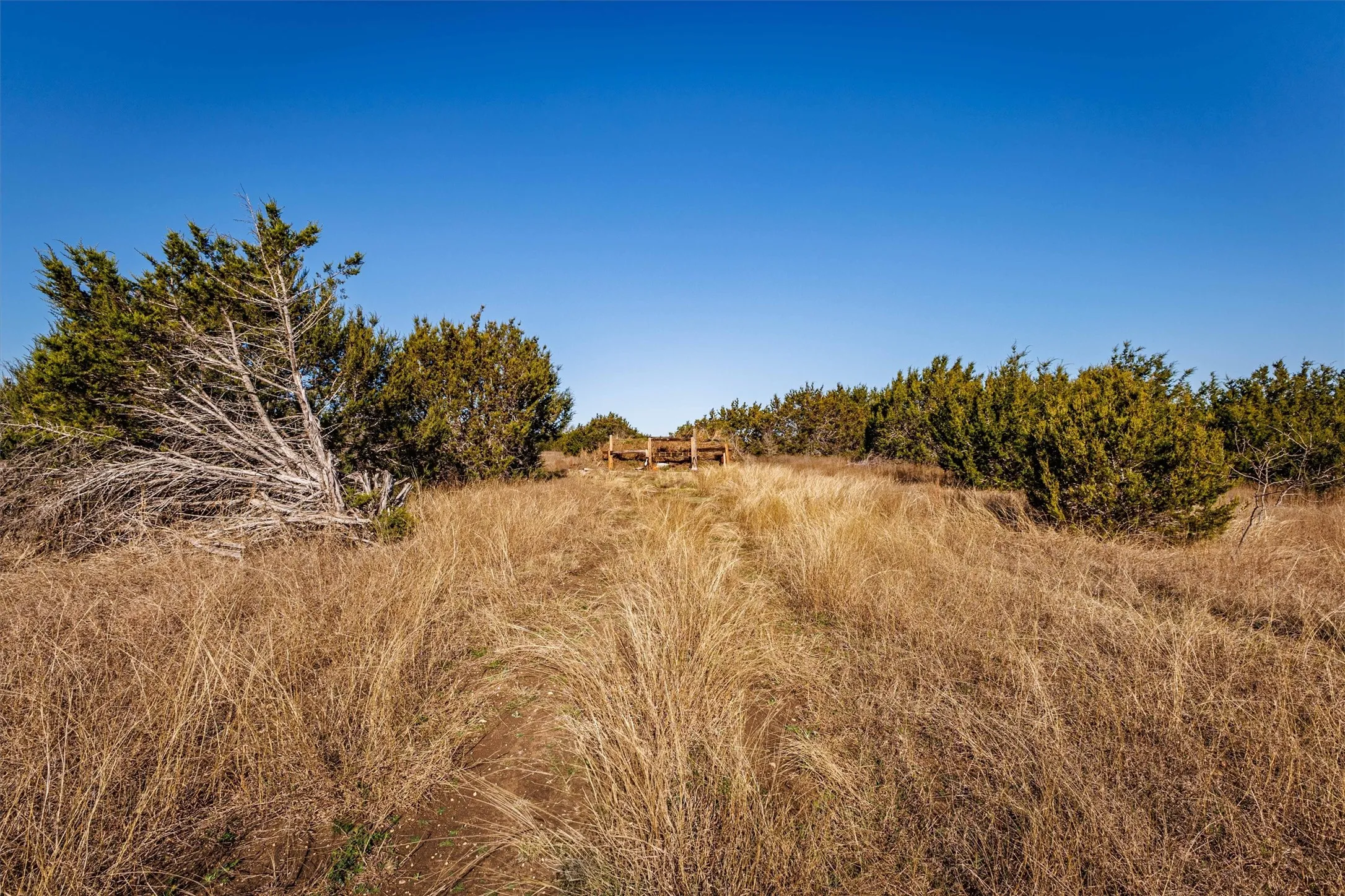 The property features an expansive natural landscape with a clear, open sky above