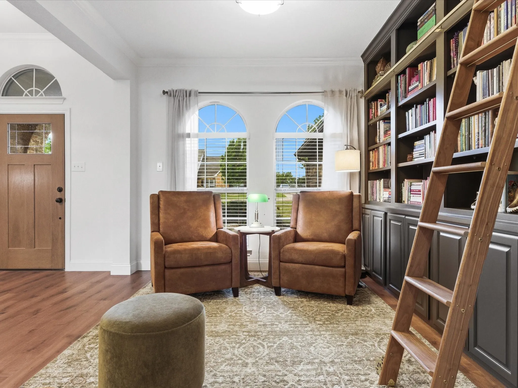 Dining room staged as library