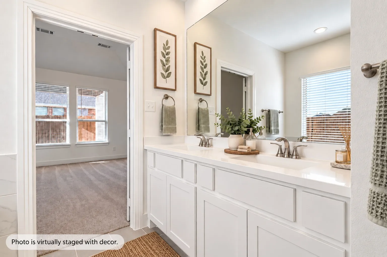 The Private Ensuite Bath with Dual Sinks and Plenty of Storage.