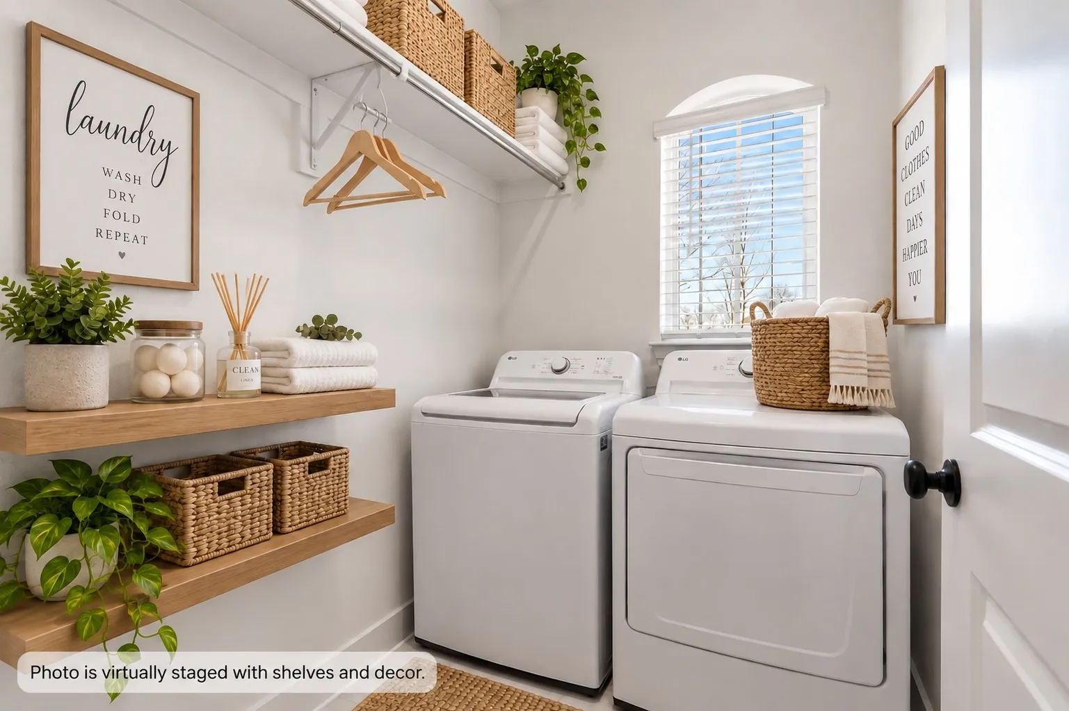 The Dedicated Laundry on the Main Level is Tucked Away Near the Garage. The Window Provides Plenty of Natural Light. Add Open Shelving to Maximize Storage. Washer and Dryer are Included!