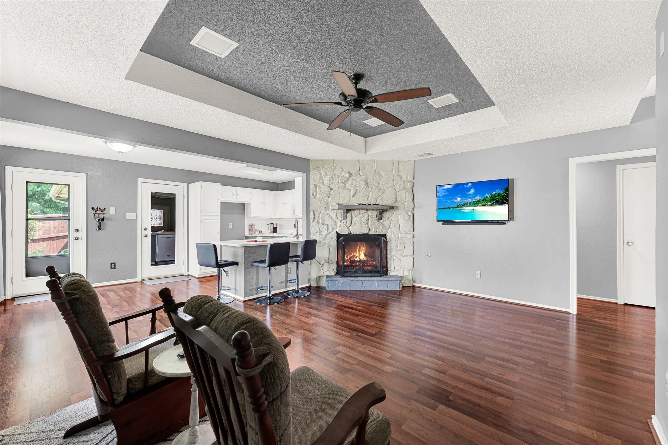 Another view of the living area.  the TV and Mount Stay with the home.
