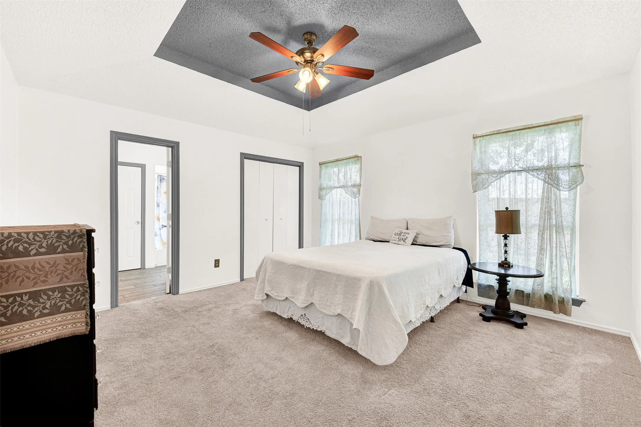 Large Primary bedroom with on suite bathroom. the closet in the bedroom is one of 4 for the suite.