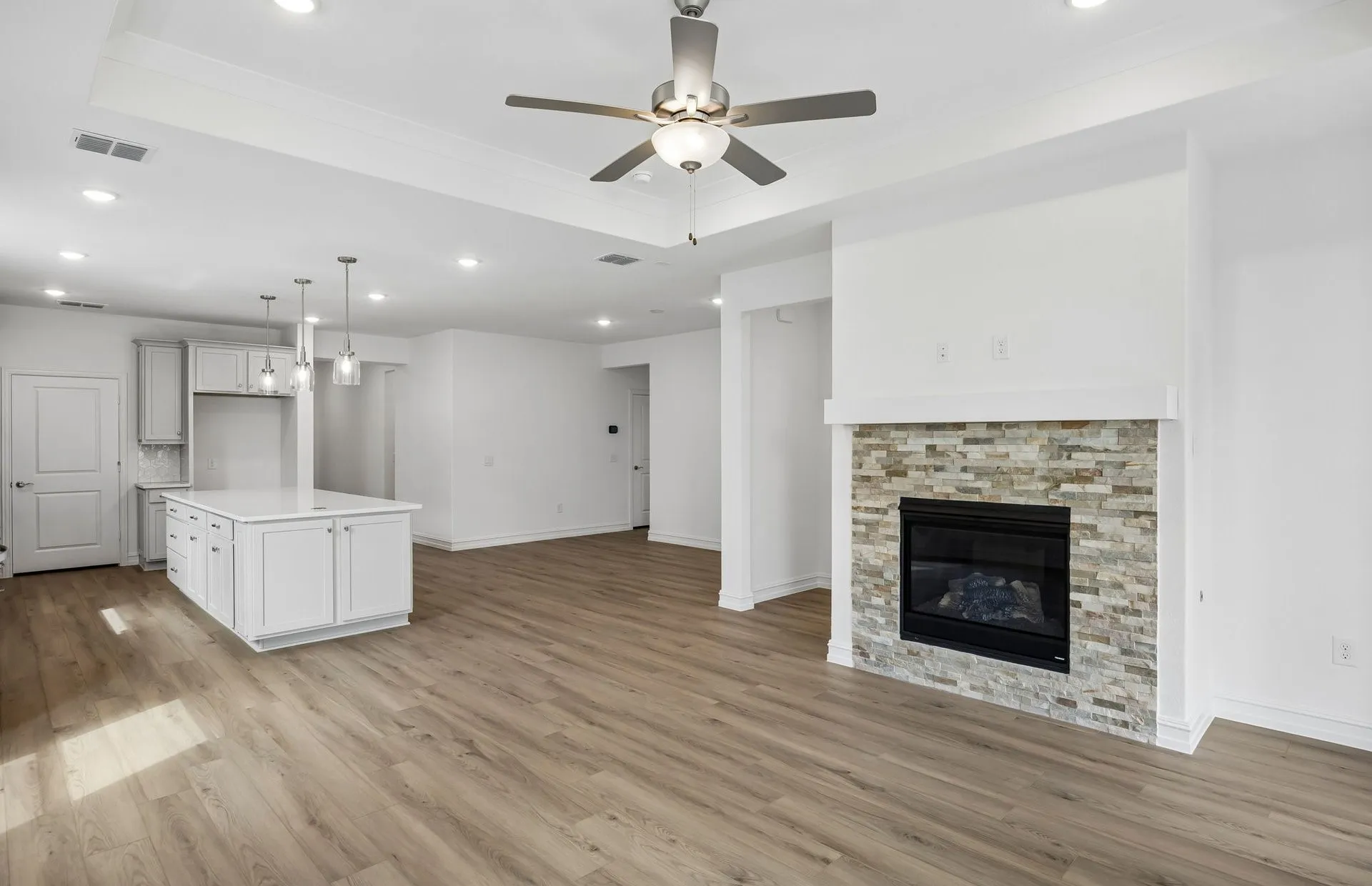 View of kitchen from living room