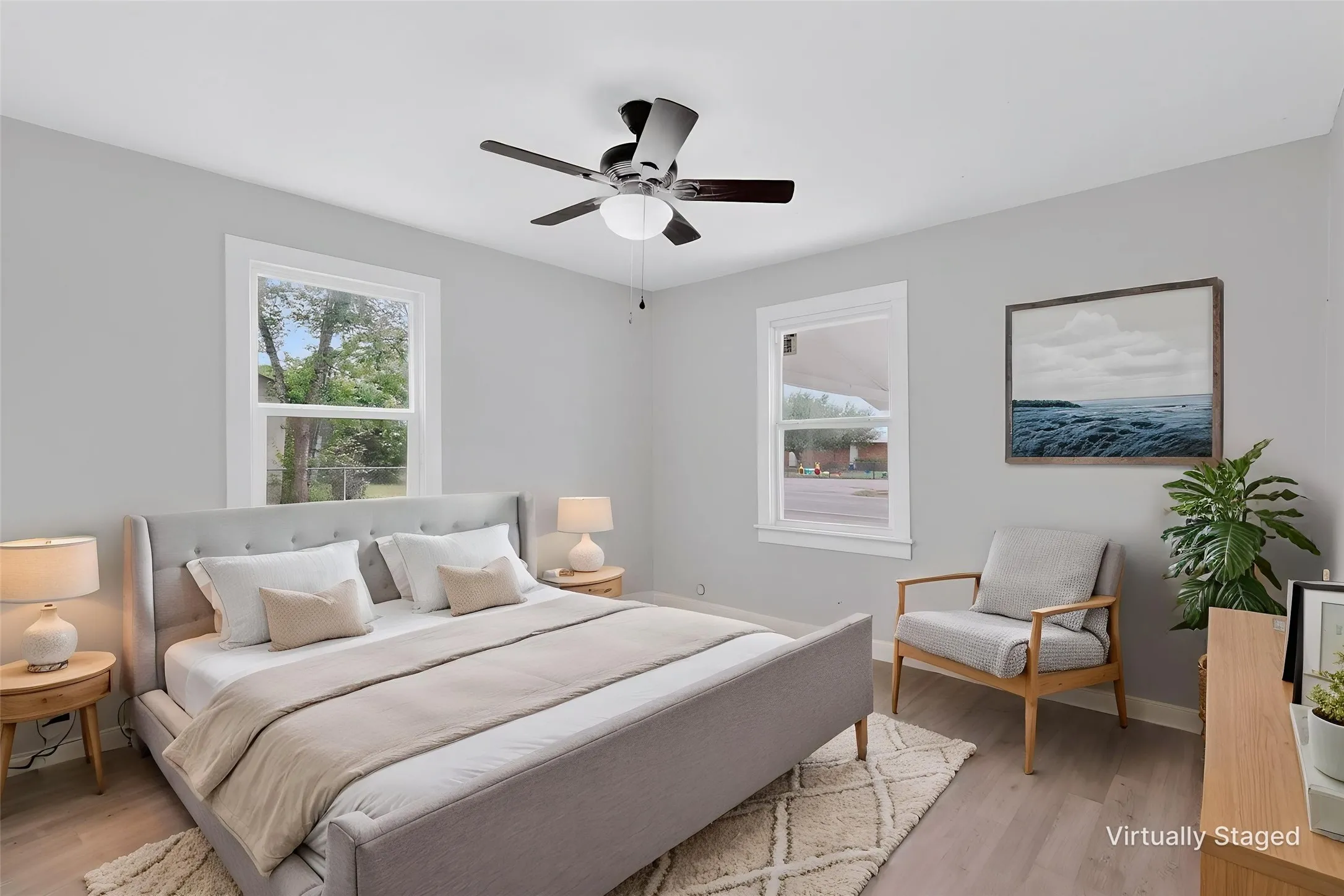 Virtually staged primary bedroom