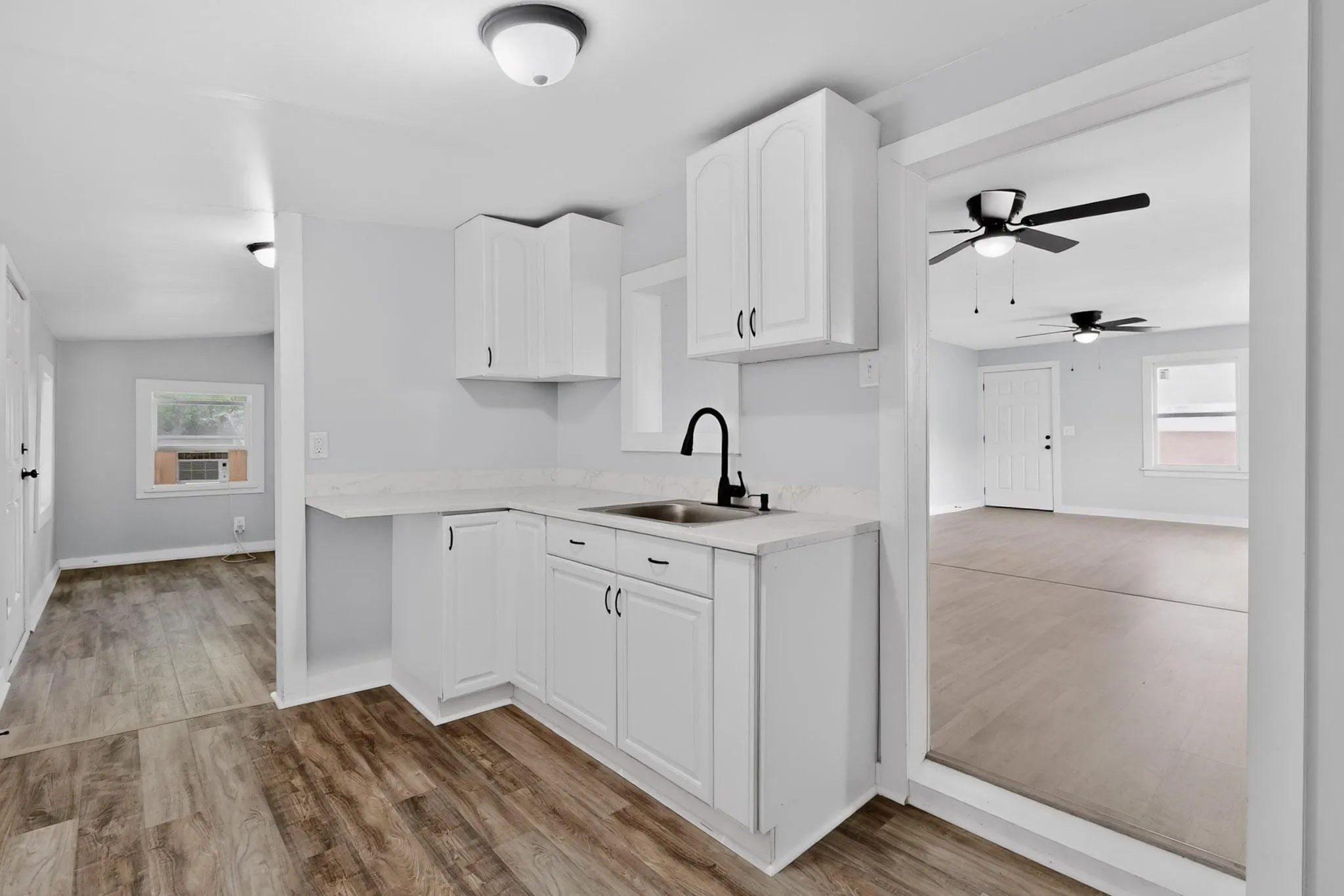 Kitchen with white cabinets