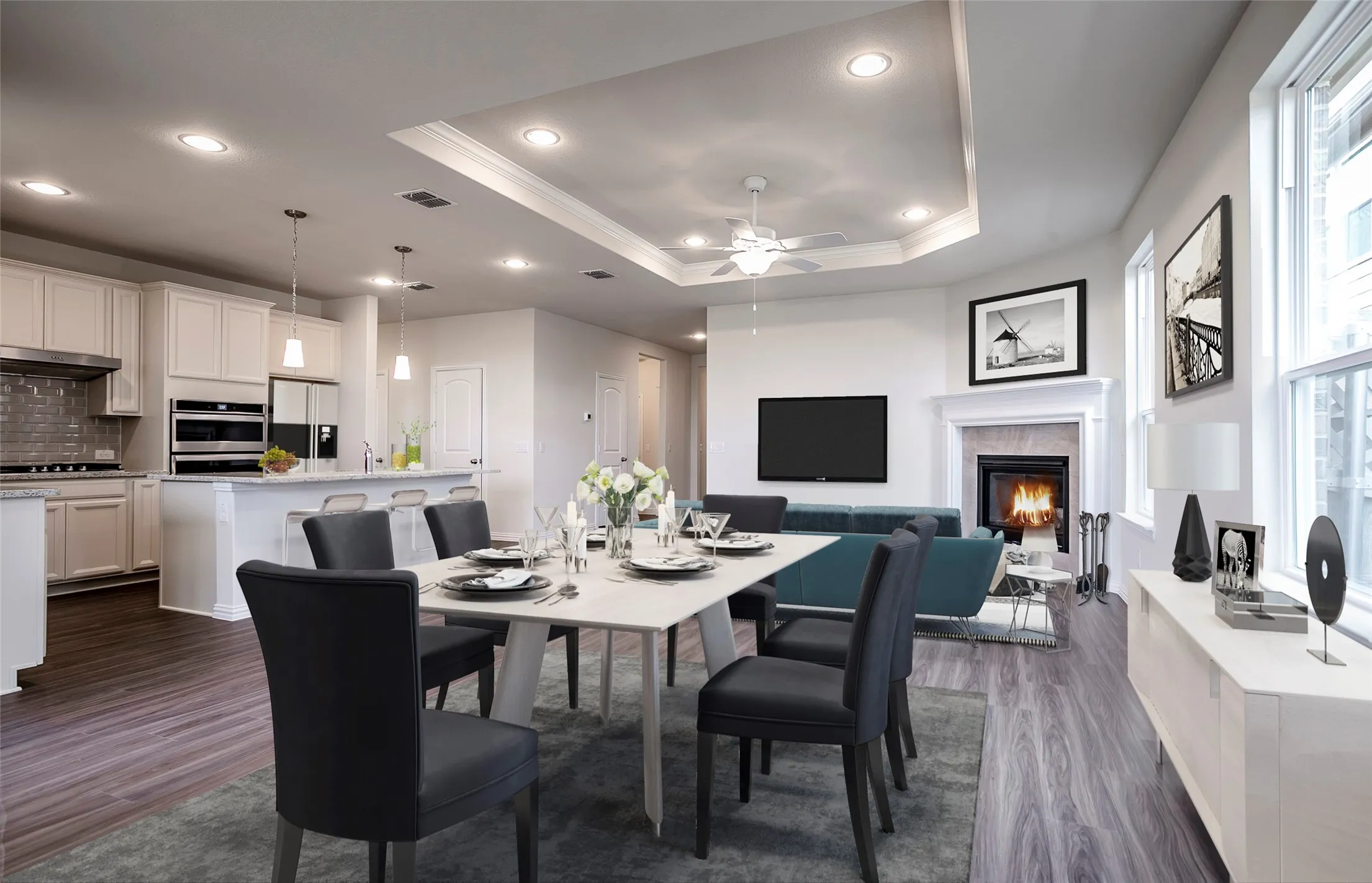 Virtual Staged - Dining open to the kitchen and gathering room