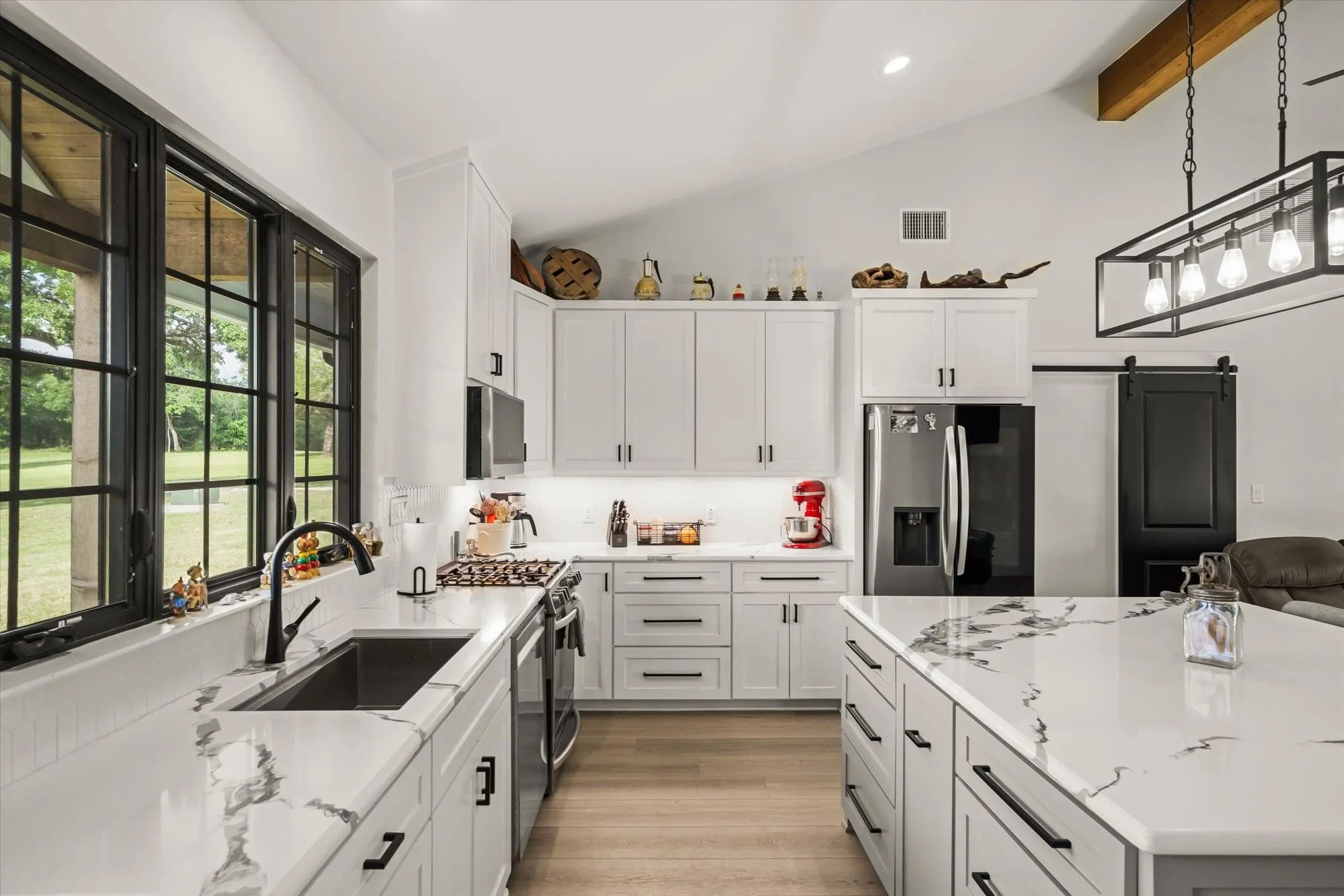 Guest house kitchen with casement windows