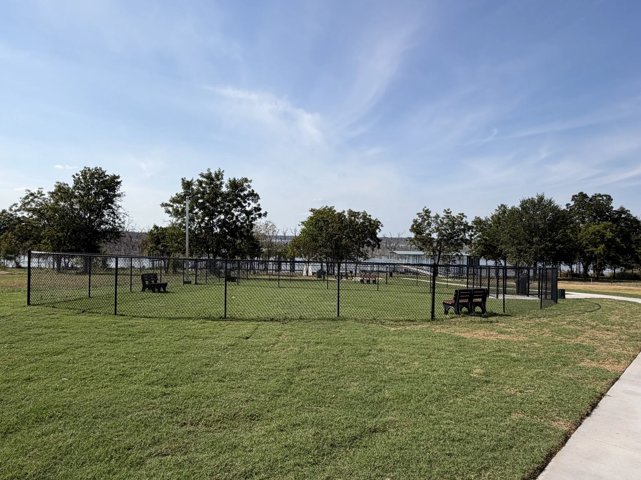 Fenced dog park by the lake