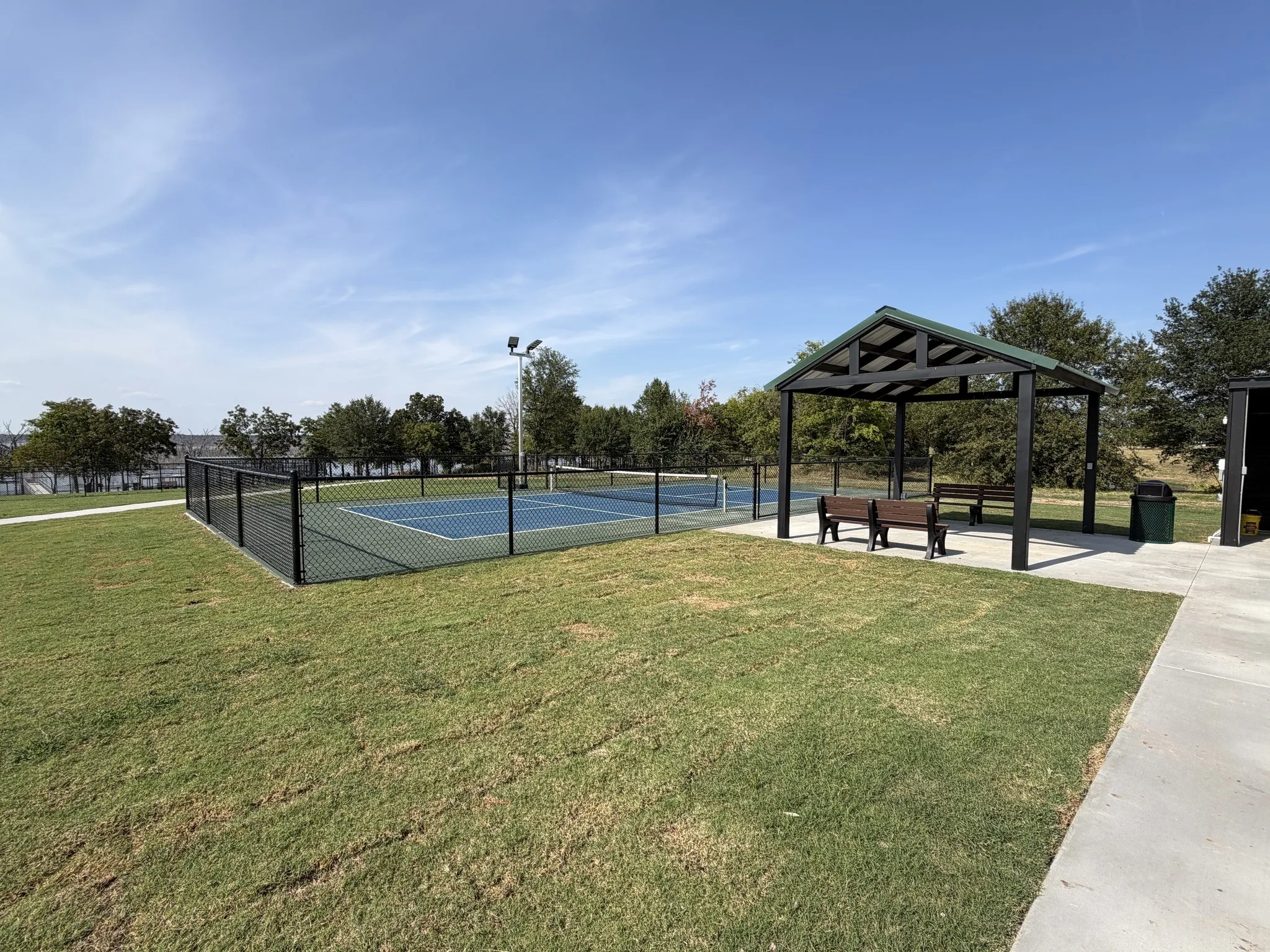 Pickleball court and covered pavilion