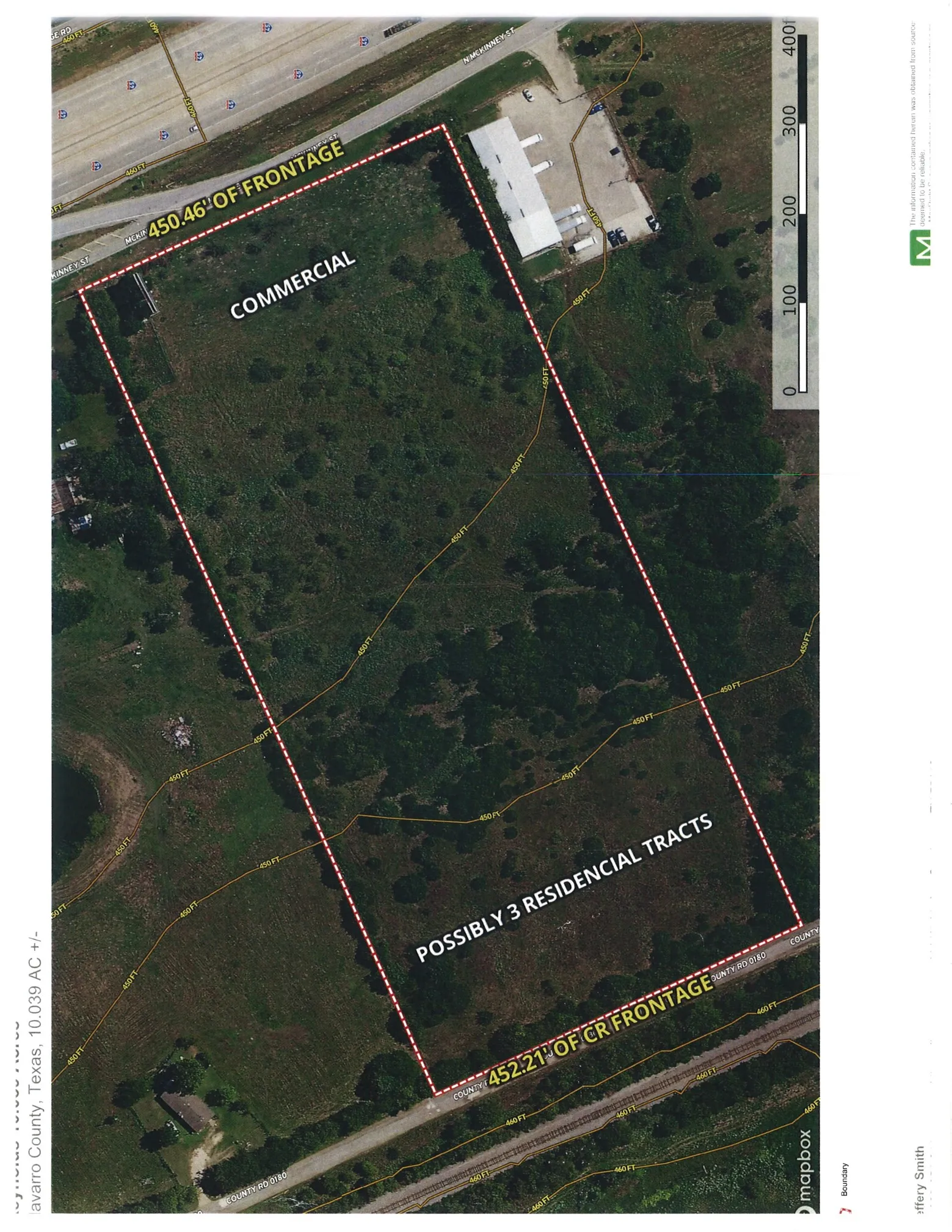 Property Survey. Indicating potential commercial and residential tracts within the property boundaries