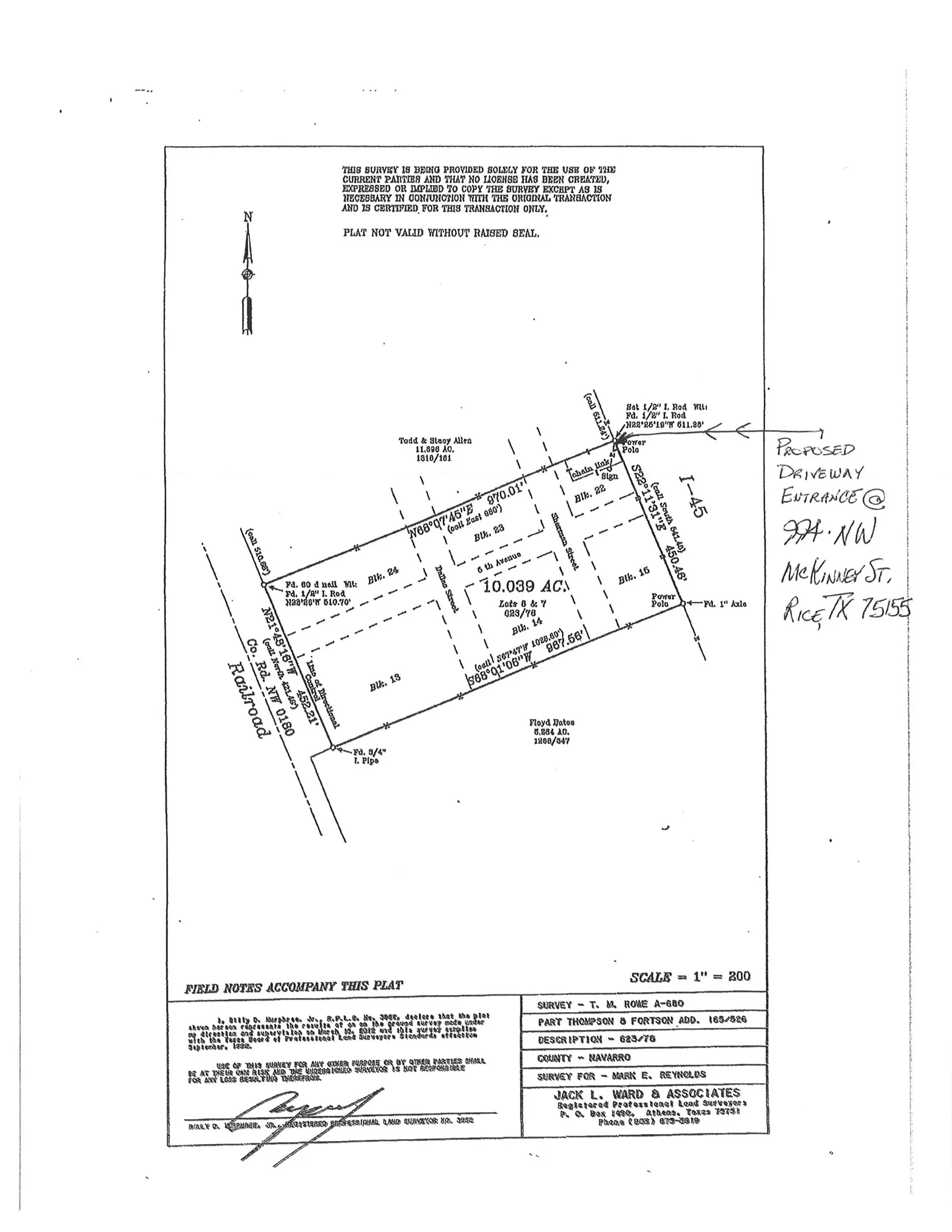 Survey Plat. Providing a graphic representation of the property's boundaries and features