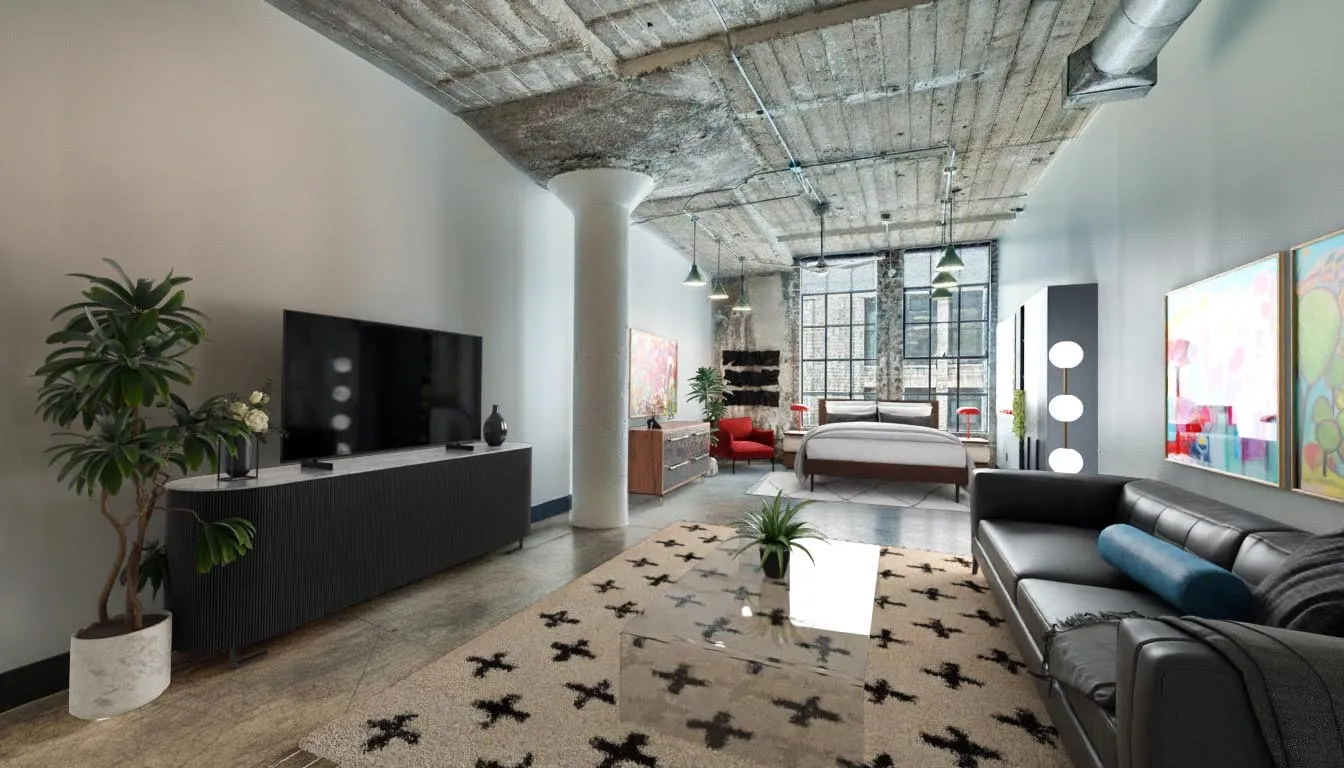 Virtually staged (setting 1) to show how the space could work