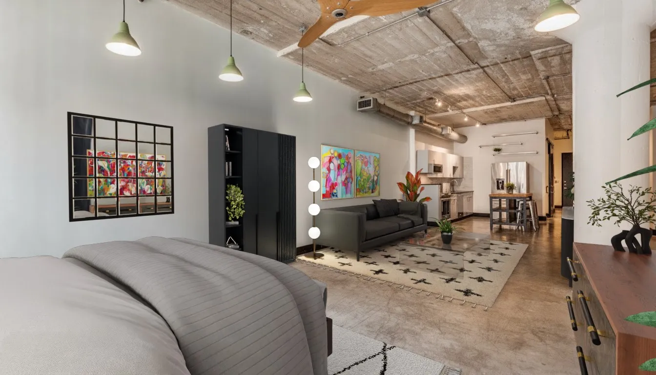 Virtually staged (setting 1) to show how the space could work
