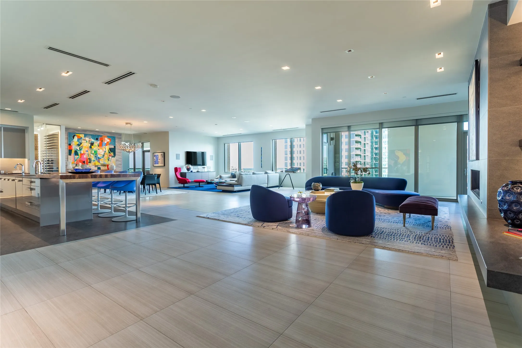 Expansive Living/Dining/Kitchen/Media