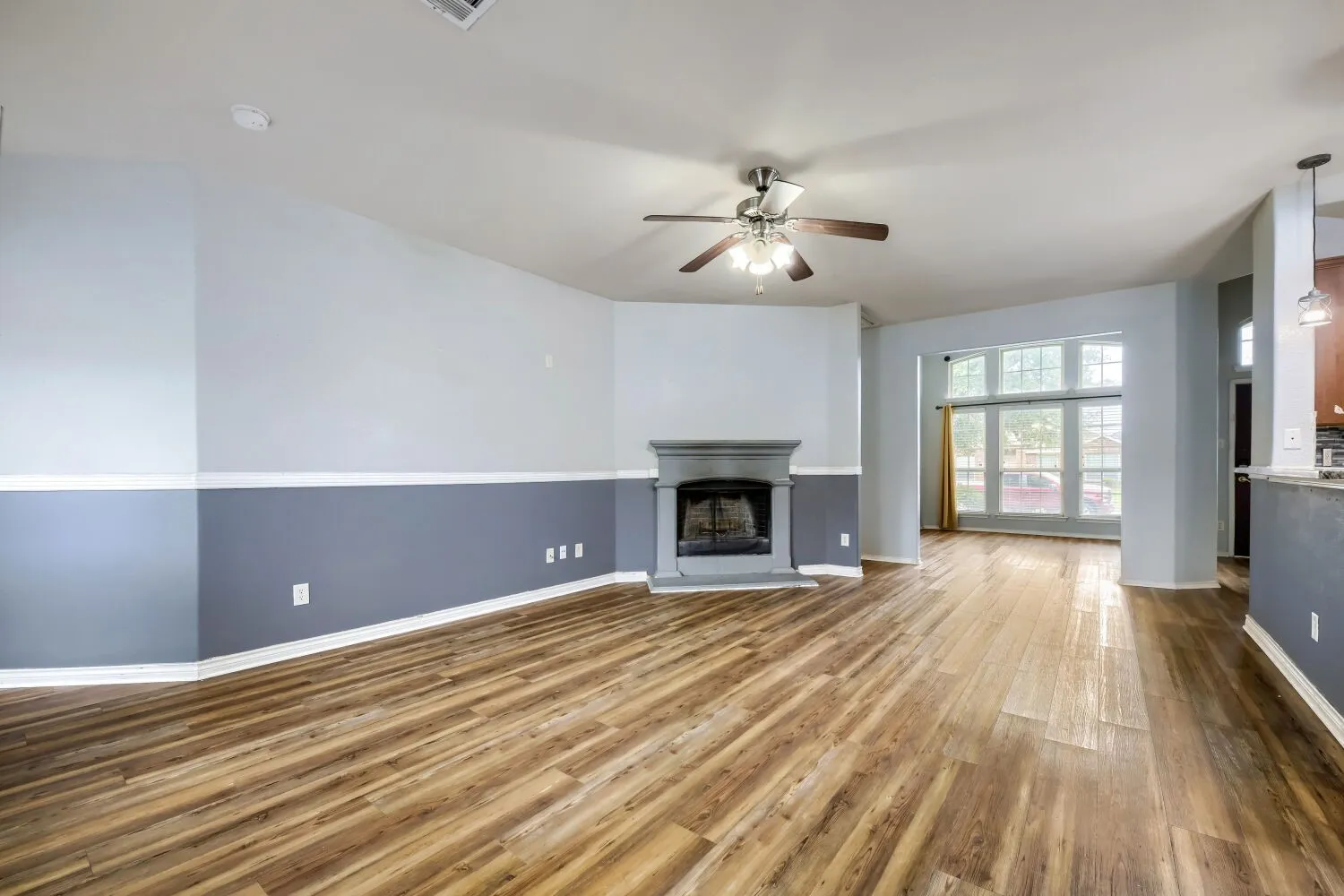 Spacious living area with fireplace